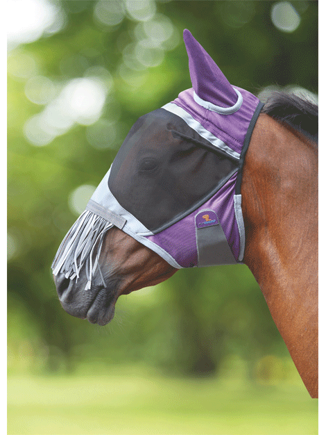 Shires FlyGuard Pro Deluxe Fly Mask with Ears & Nose Fringe - UV Protection Horse Fly Mask for Summer Riding, Pasture & Outdoor Activities