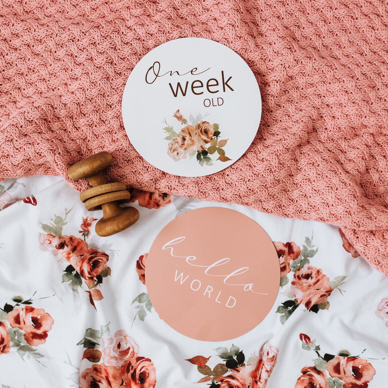 Snuggle Hunny Reversible Milestone Baby Cards - Rosebud & Pink Sand - Perfect for Newborn Photo Shoots and First Year Memories