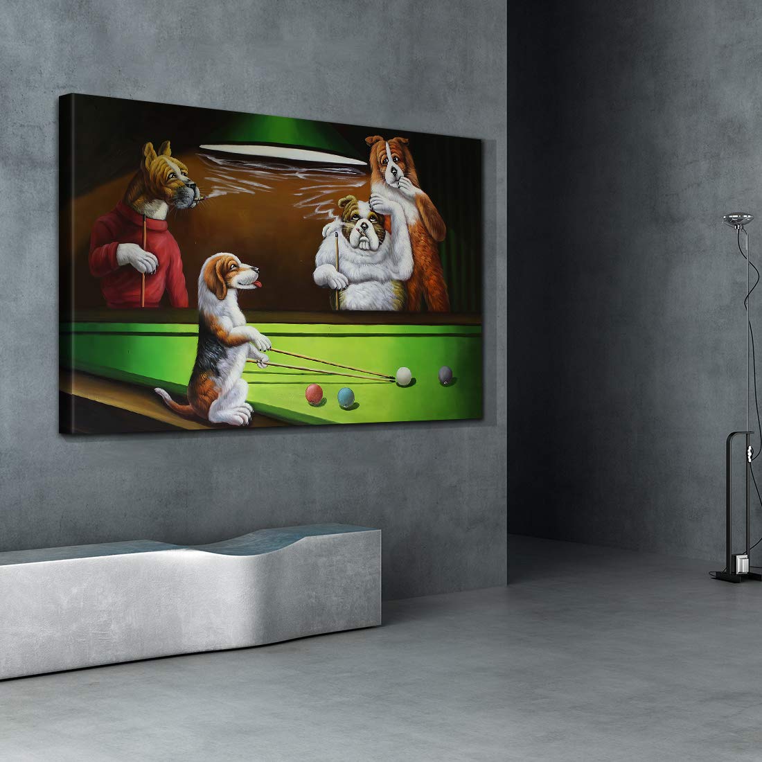 Denozer Dogs Playing Billiards Canvas Wall Art - 48x32 Inch Giclee Print Gallery Wrapped Modern Home Decor - Perfect for Living Room, Bedroom or Office Wall Decoration