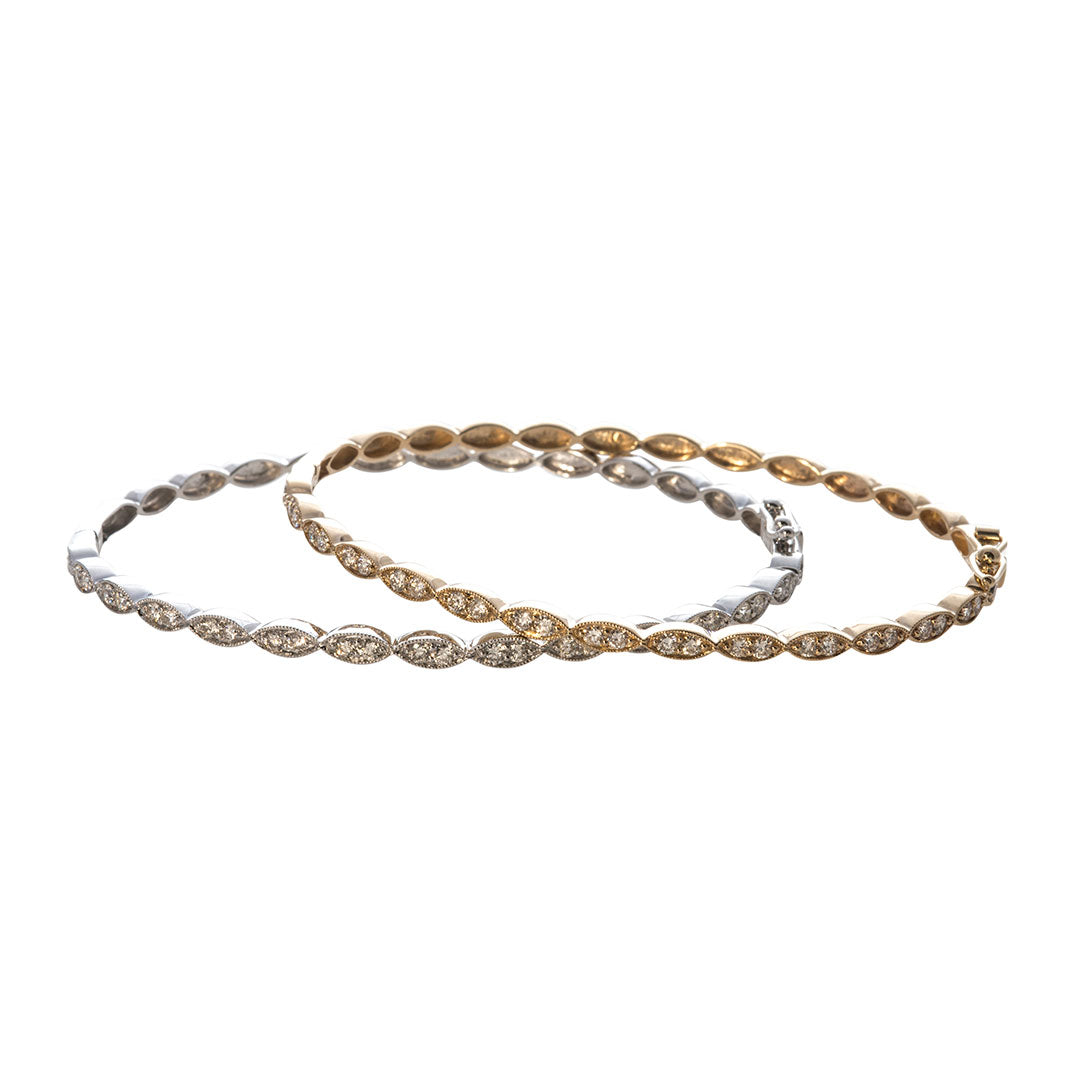 14K Yellow Gold Diamond Marquise Milgrain Bangle Bracelet - Elegant Jewelry for Weddings, Anniversaries & Special Occasions