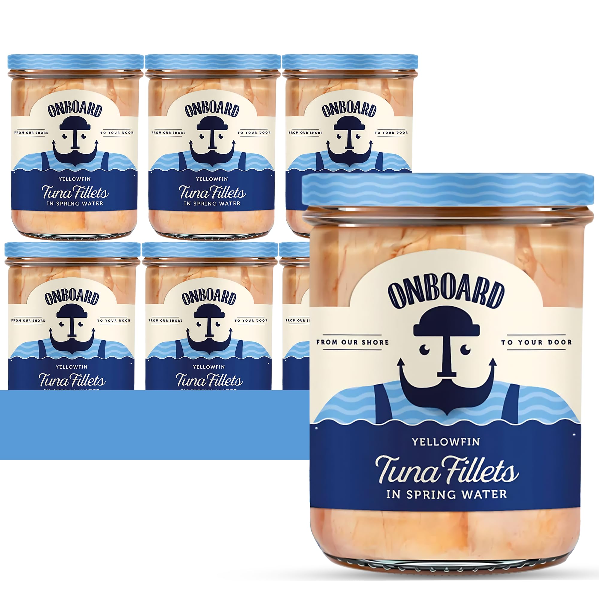 Premium Yellowfin Tuna Fillets in Spring Water - High Protein Mediterranean Diet Seafood | Ready-to-Eat Pescatarian Snacks | Glass Jar Packed Atun for Salads, Sandwiches & Keto Meals (6 Pack) | Healthy On-The-Go Lunch & Office Snack Option