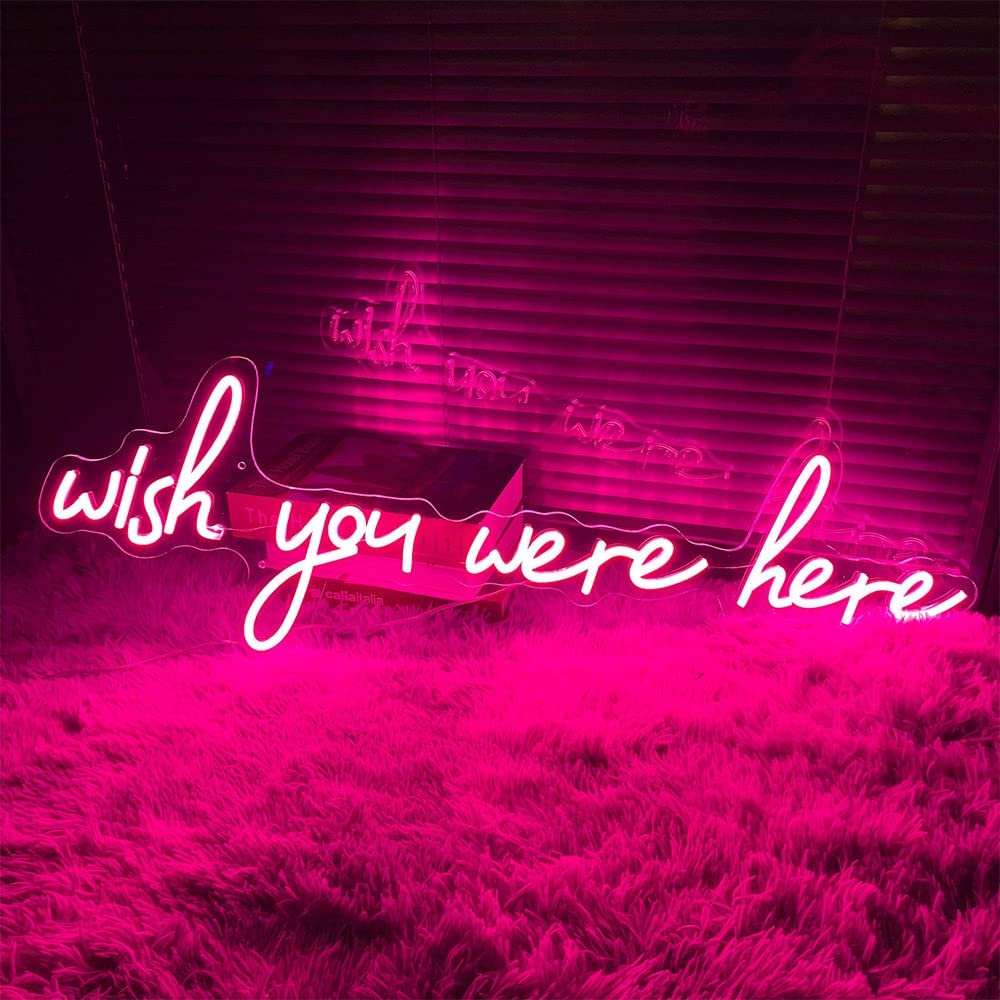 Custom LED Neon Sign 'Wish You Were Here' - Pink Wall Decor (23.6×7.8 IN) for Bedroom, Living Room & Business | Unique Gift for Birthday, Wedding, Christmas | Durable Flex Backdrop Lighting for Home & Office Decor