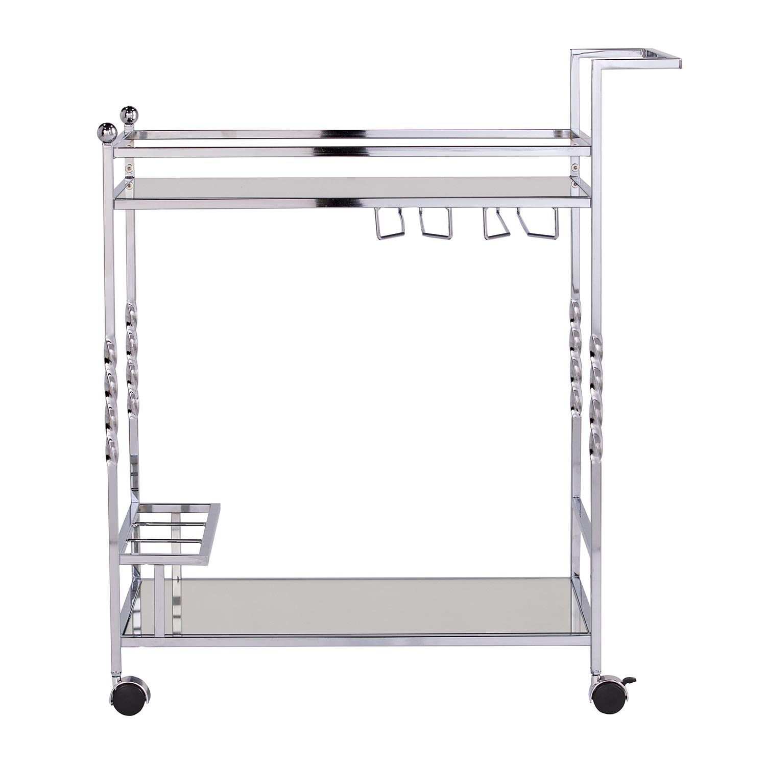 SEI Ivers Bar Cart with Wheels - Silver Rolling Drink Cart for Home Bar, Kitchen, or Party - Mobile Serving Cart with Storage Shelf - AMZ6853ZH