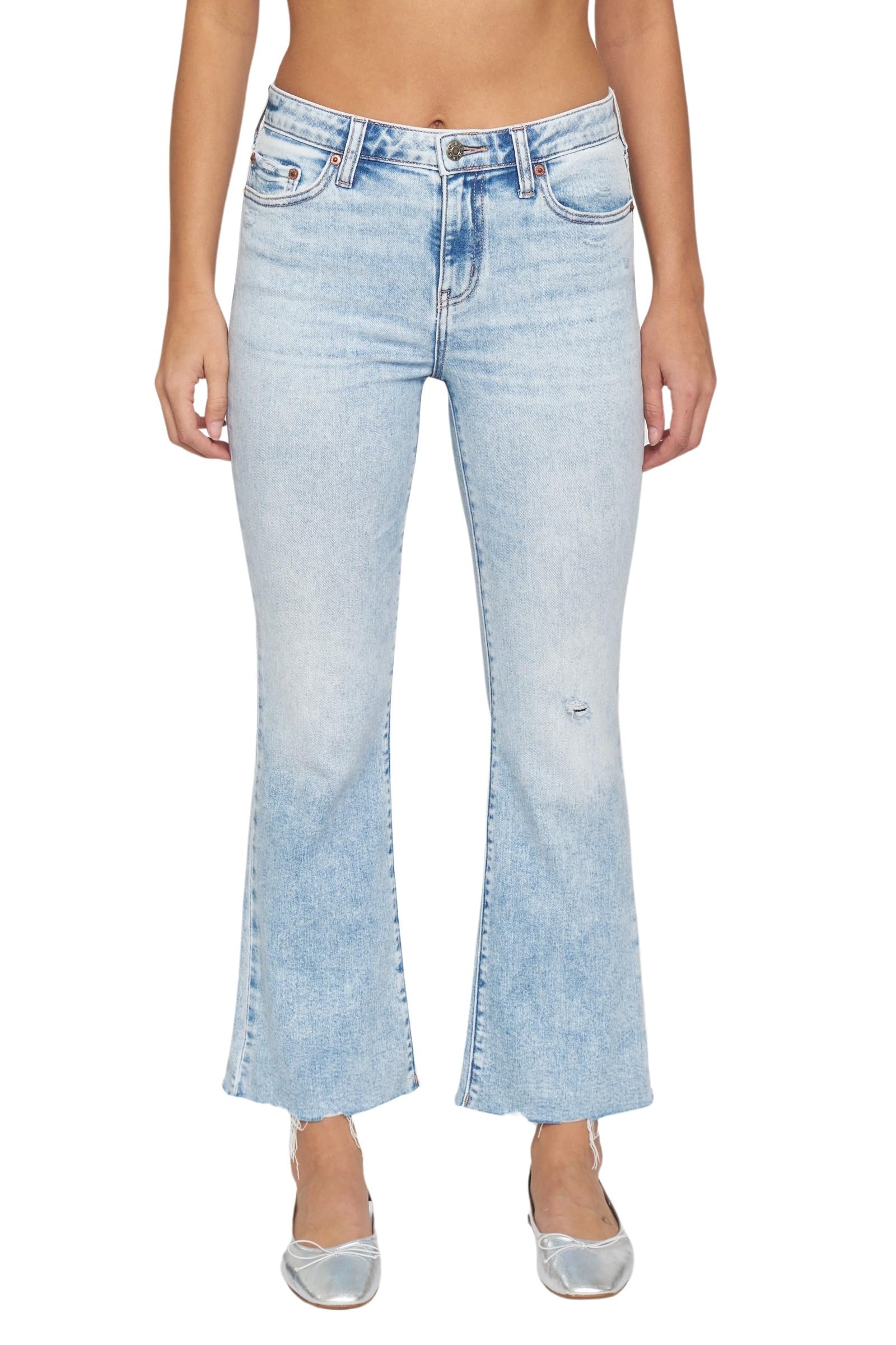 DAZE Women's Low Rise Runaway Flare Crop Jeans - Trendy Cropped Denim Pants for Casual Wear, Street Style & Summer Outfits | Comfortable Stretch Fit for Everyday Fashion