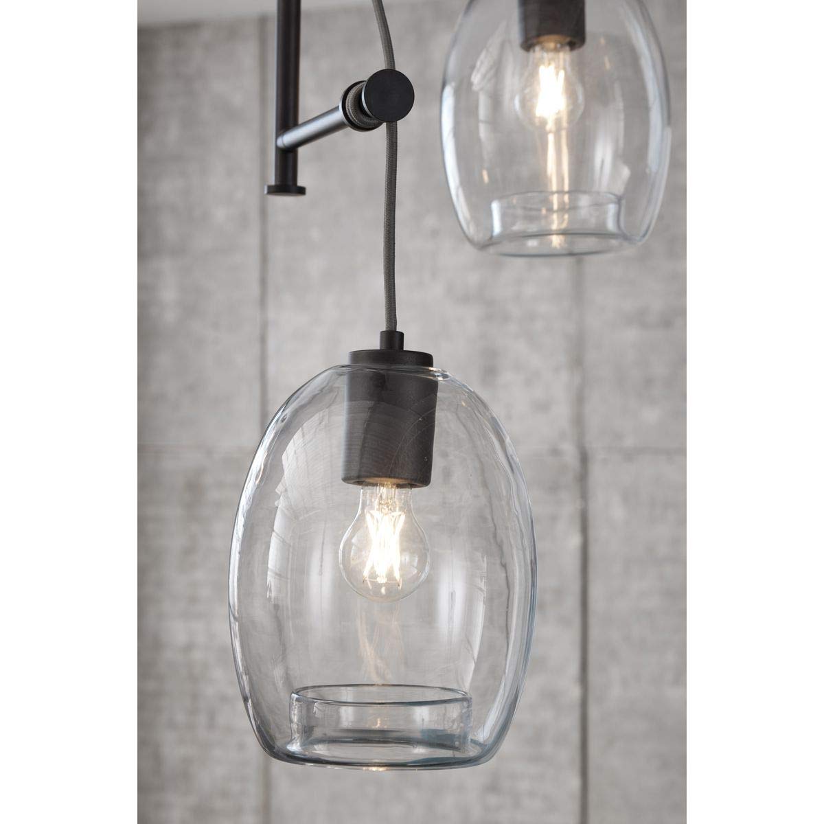 Caisson Collection 3-Light Clear Glass Global Pendant Light Fixture in Graphite - Modern Dining Room Lighting for Kitchen Island, Entryway, and Living Room Decor