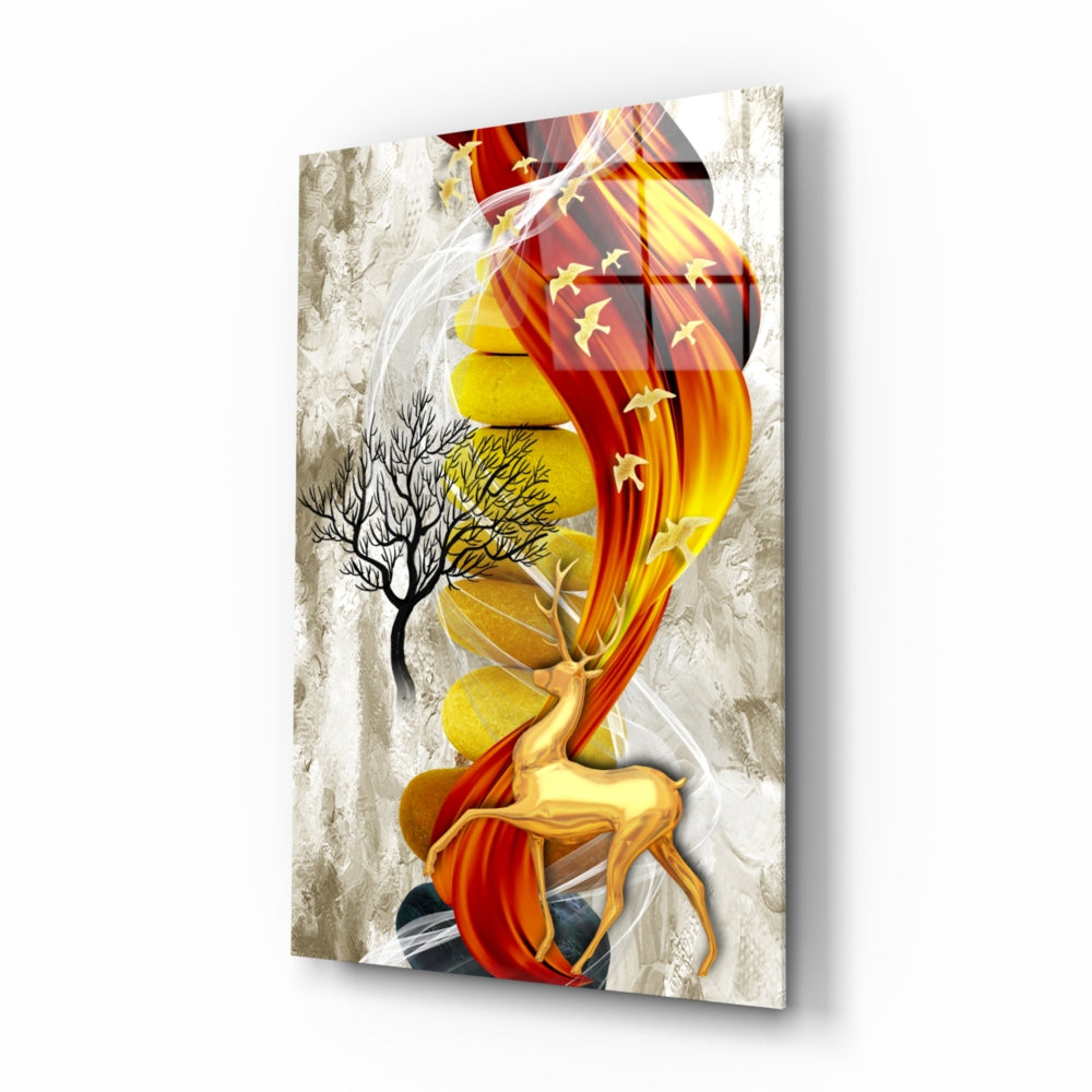 Golden Deer Illustration Wall Art - Elegant Home Decor for Living Room, Bedroom & Office - Perfect Gift for Nature Lovers