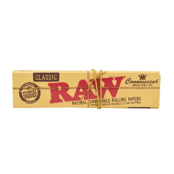 RAW Rolling Papers Connoisseur King Size Slim with Tips - Premium Ultra Thin Natural Hemp Rolling Papers for Smooth Smoking Experience | Perfect for Rolling Cigarettes, Joints & Blunts at Home or Outdoors