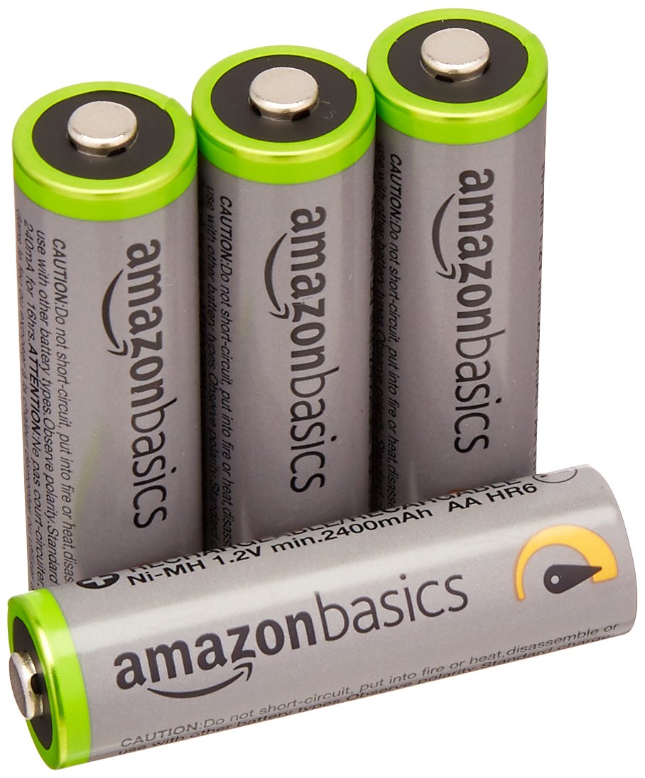 Silverline 614458 Solar-Powered Dummy CCTV Camera with LED Light & Amazon Basics AA Rechargeable Batteries 4-Pack - Outdoor Security Deterrent for Home, Garage, and Business Protection