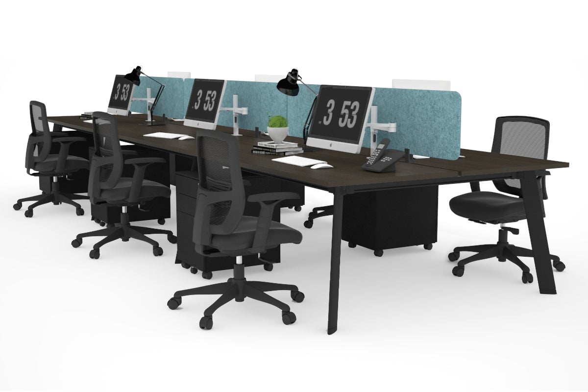 6-Person Workstation with Black Frame - 1600L x 700W Dimensions - Ideal for Office, Conference Room, or Coworking Space