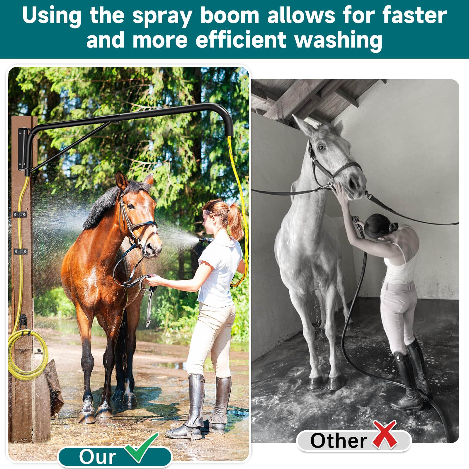 Horse Wash Hose Boom Arm - Wall Mount for Safe Washing | Fits Standard Garden Hose (Hose Not Included) - Perfect for Stable & Barn Cleaning