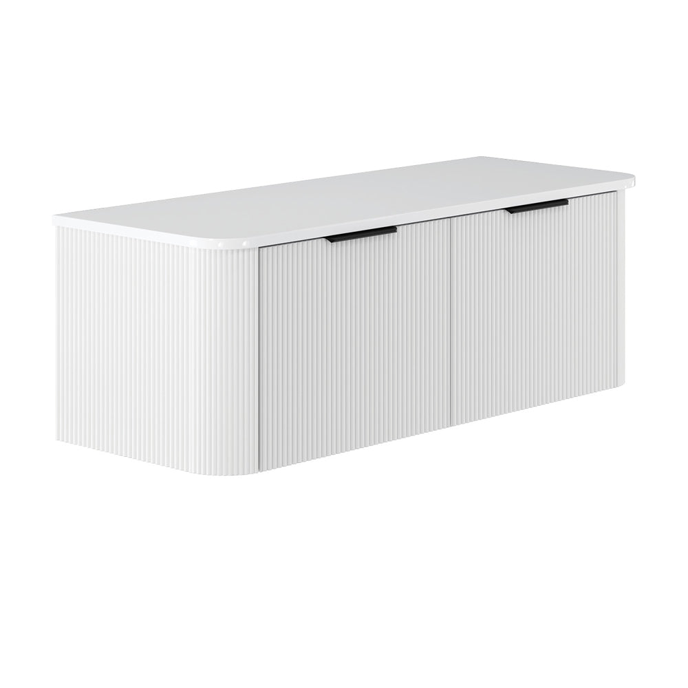 Fienza 120UW C Minka Curved Satin White 1200 Wall Mounted Bathroom Vanity Cabinet - Perfect for Modern Bathroom Renovation and Small Space Storage Solutions