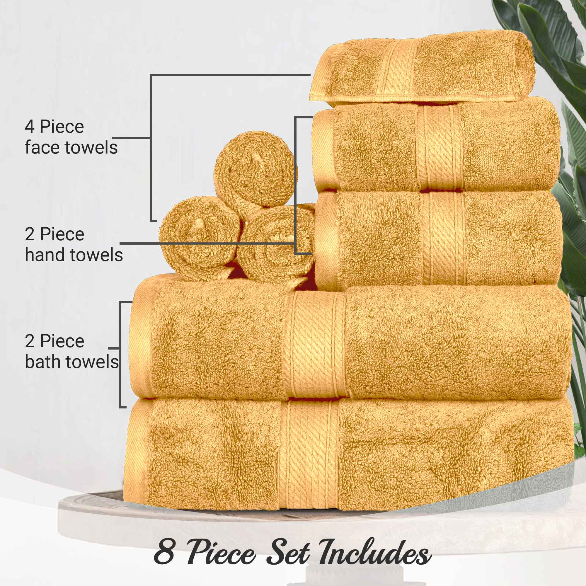 Premium 8-Piece Egyptian Cotton Towel Set - Ultra Soft, Heavyweight & Plush for Bath, Spa & Luxury Home Decor