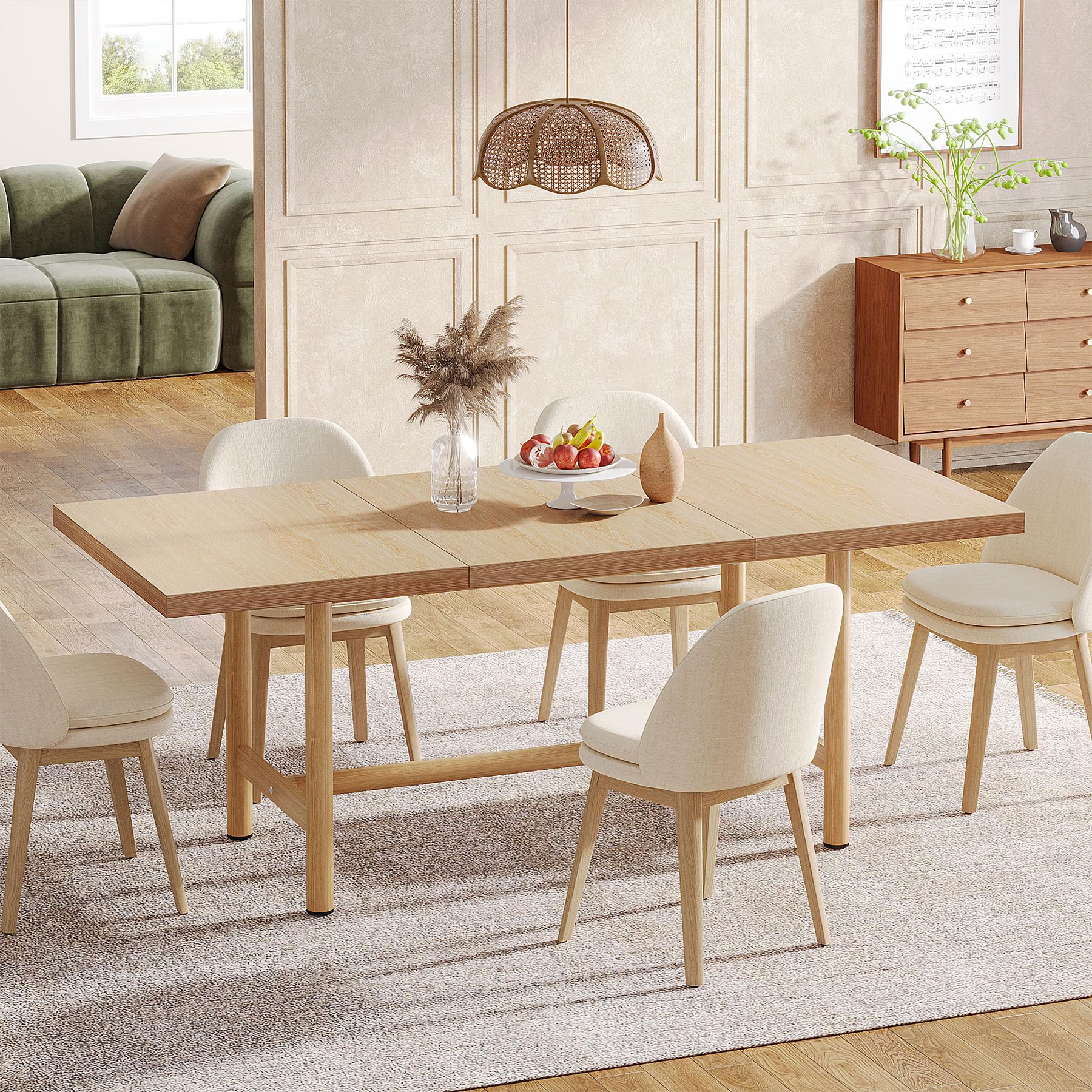 Tribesigns 63 Inch Rectangular Farmhouse Dining Table - Solid Wood Kitchen Table with Heavy Duty Metal Legs, Seats 6 - Perfect for Small Spaces, Dining Rooms & Modern Farmhouse Decor