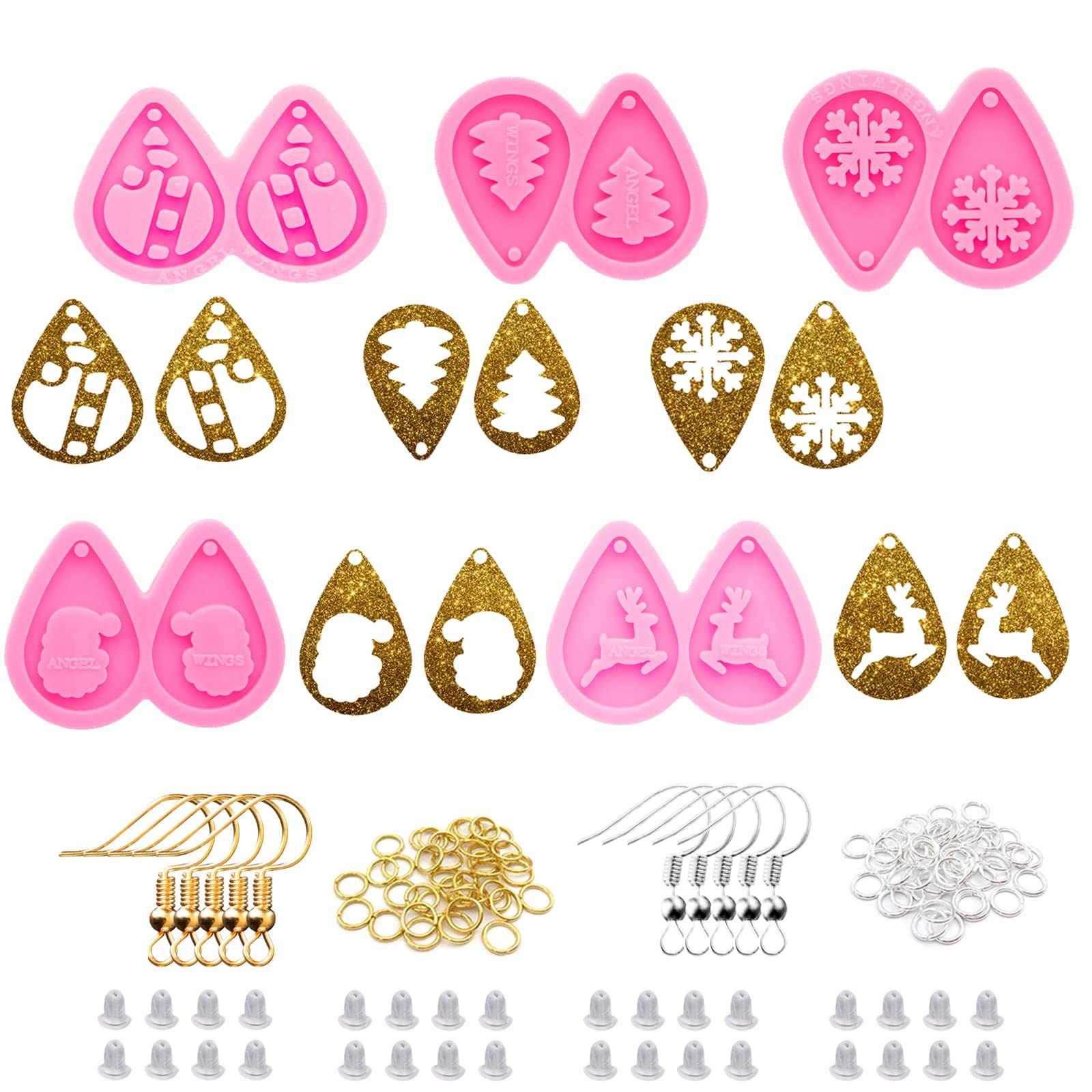 105Pcs Resin Earring Molds Kit with 5 Christmas Theme Silicone Molds - DIY Epoxy Jewelry Casting Set Including Earring Hooks - Perfect for Handmade Unique Earrings, Holiday Gifts & Craft Projects