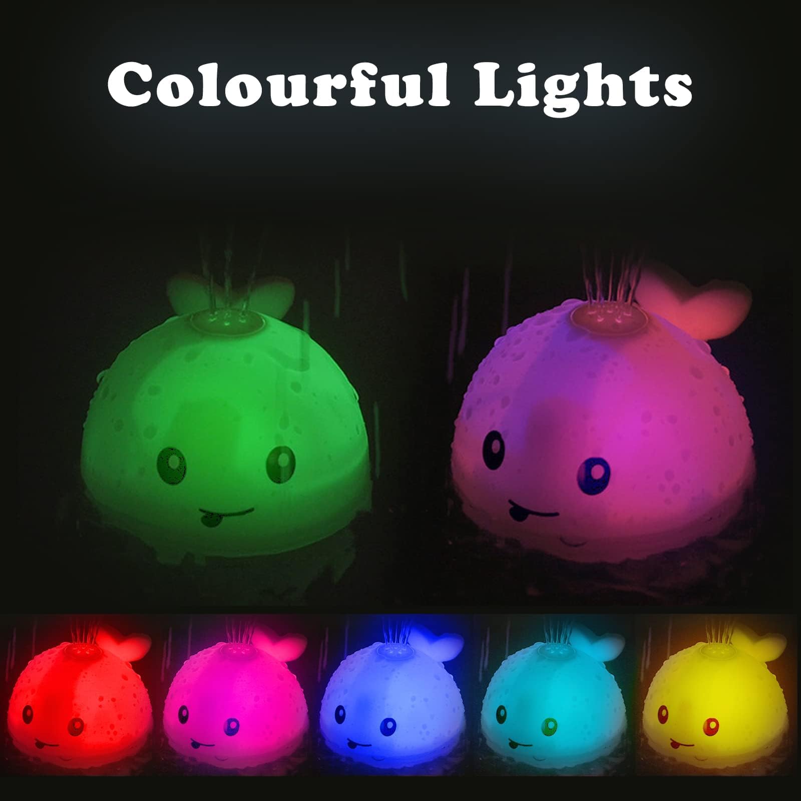 AURUZA Illuminated Baby Bath Toys - Waterproof Floating Pool Toys with LED Spray for Toddlers 3-5 Years | Safe Smooth Design for Bathtub & Swimming Fun | Perfect Sensory Bath Time Gift for Boys & Girls