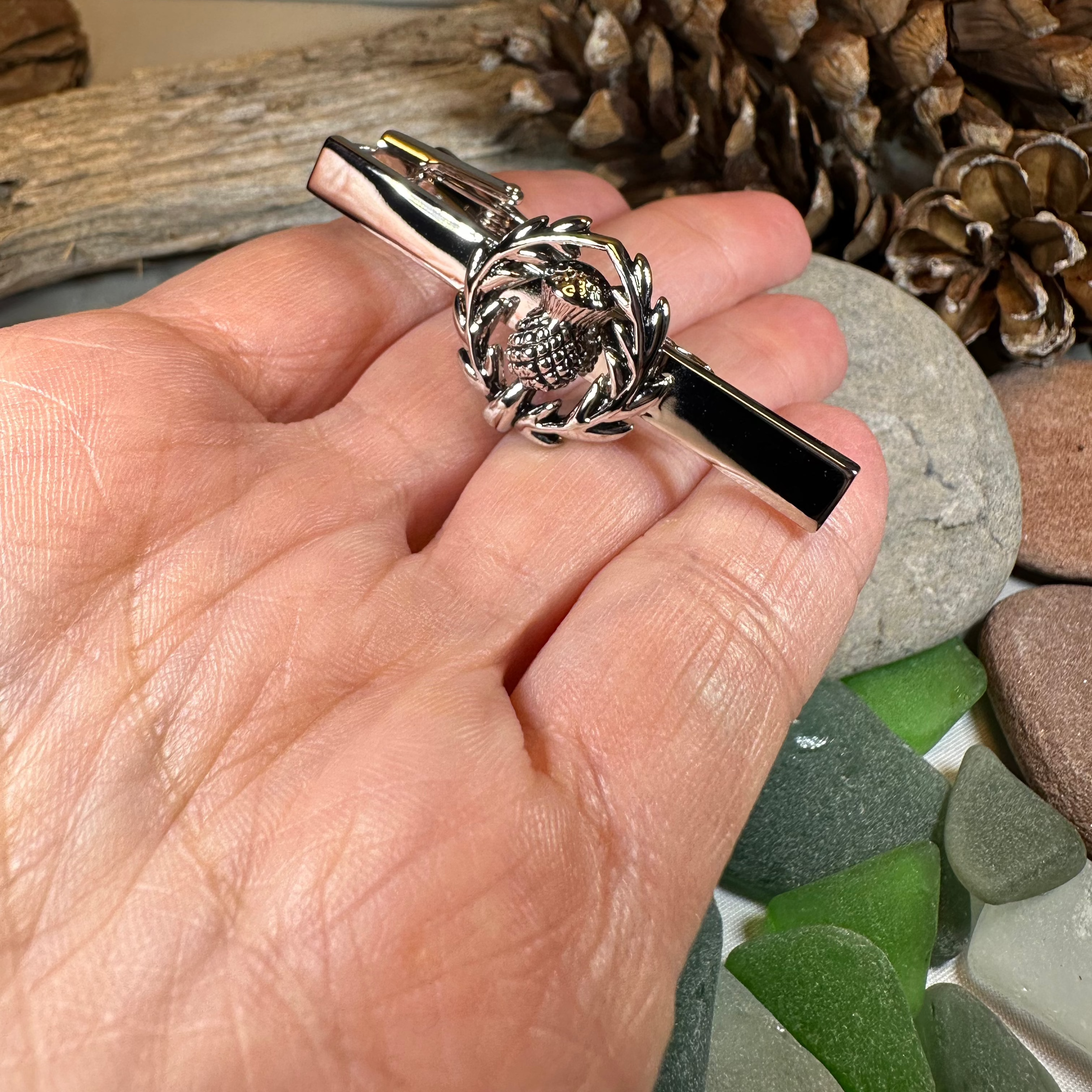 Classic Scottish Thistle Tie Bar - Elegant Silver Plated Kilt Pin for Men's Formal Wear | Perfect for Weddings, Business Meetings & Highland Outfits