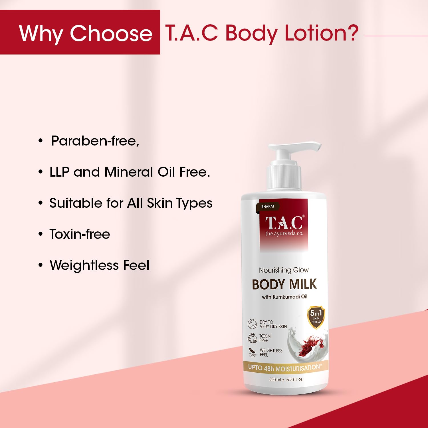 TAC Nourishing Glow Body Milk with Kumkumadi Oil - Ayurvedic Moisturizer for Dry Skin | Hydrating & Brightening Body Lotion for Daily Skincare Routine