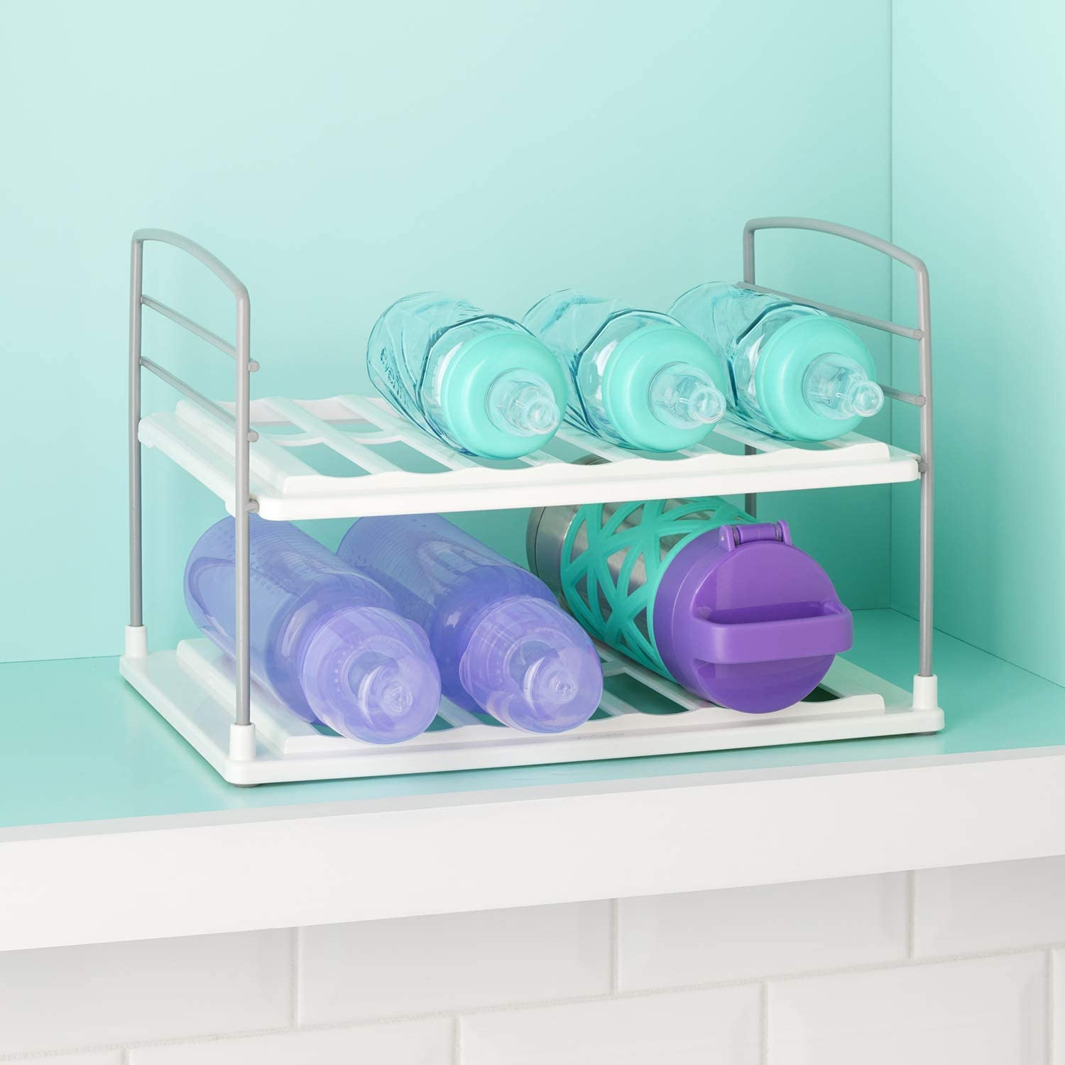 YouCopia UpSpace Adjustable 2-Shelf Water Bottle Organizer - Kitchen Cabinet & Pantry Storage Rack for Bottles, Cans & Jars - Perfect for Small Space Organization in Home, RV or Office