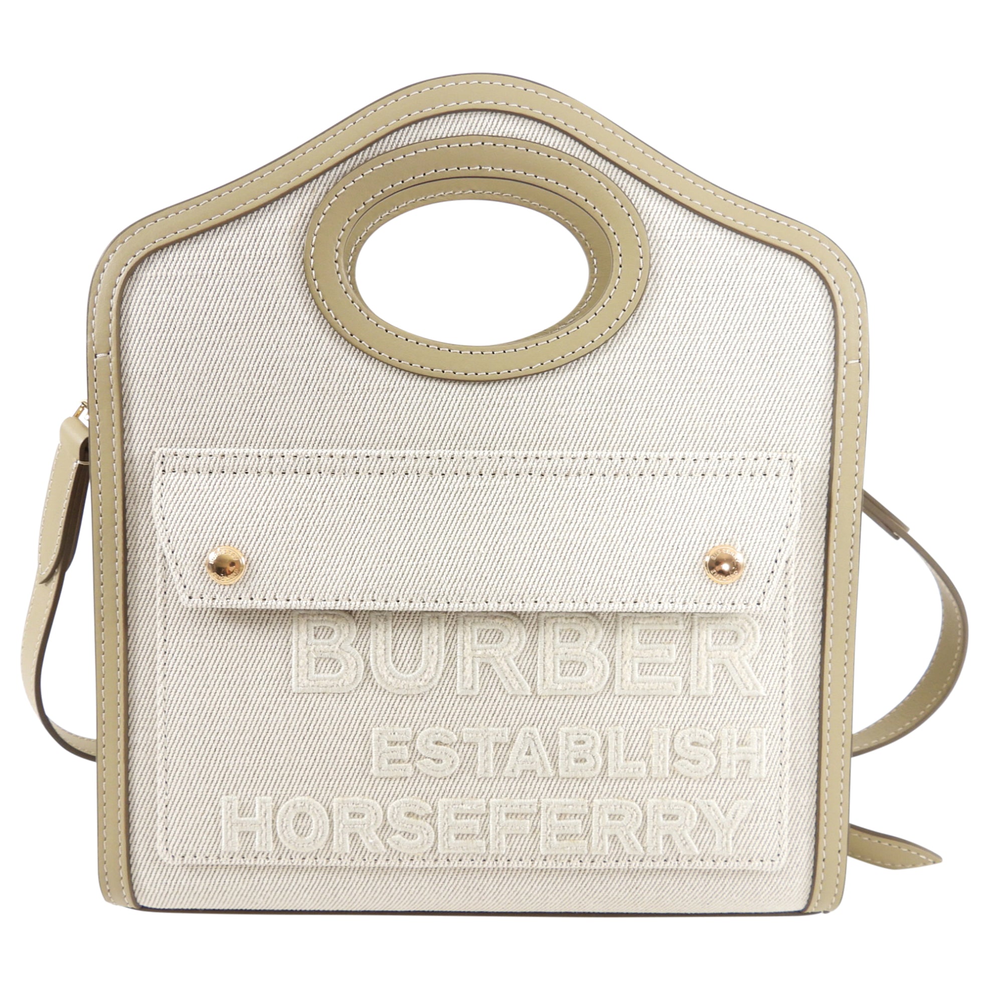 Burberry Small Pocket Bag in Ecru & Toile Canvas | Crossbody Shoulder Bag for Women | Perfect for Everyday Use, Travel & Date Nights