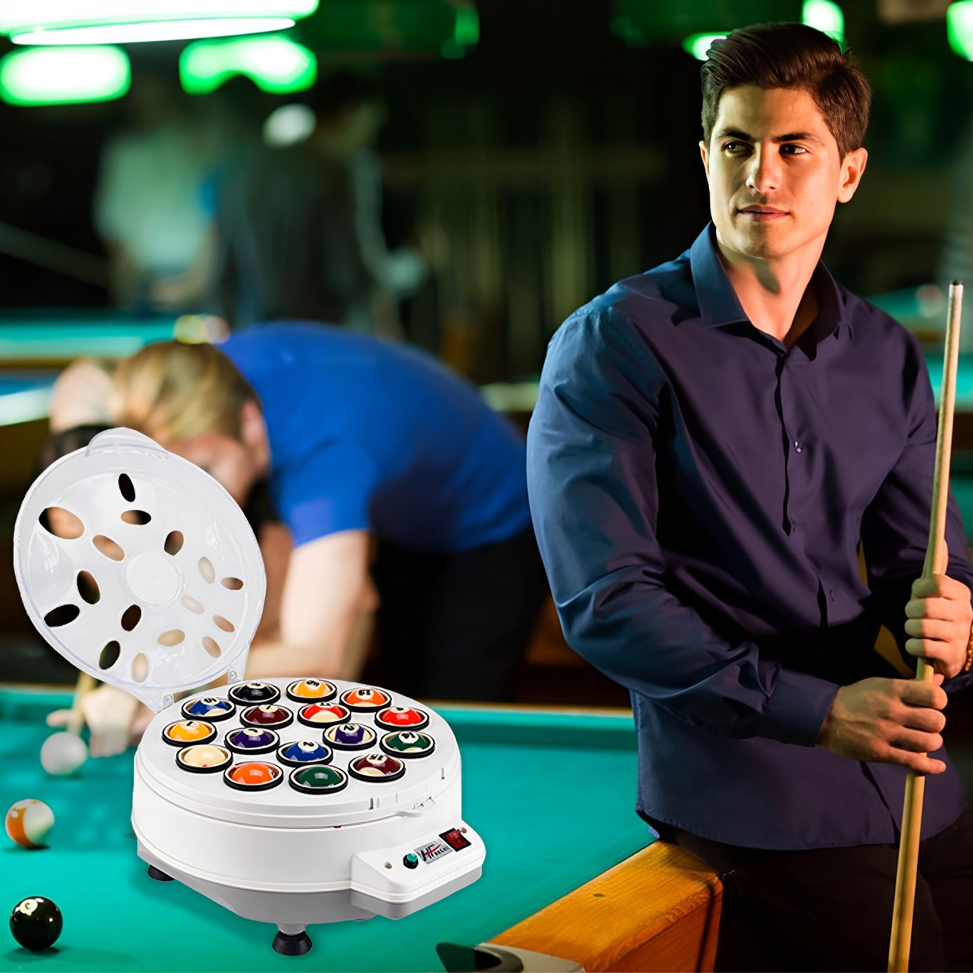 Automatic Pool Ball Cleaner Machine - Electronic Billiard Ball Polisher & Washer for 16 Balls (Snooker & Pool) - Perfect for Home Game Rooms, Bars & Professional Billiard Clubs
