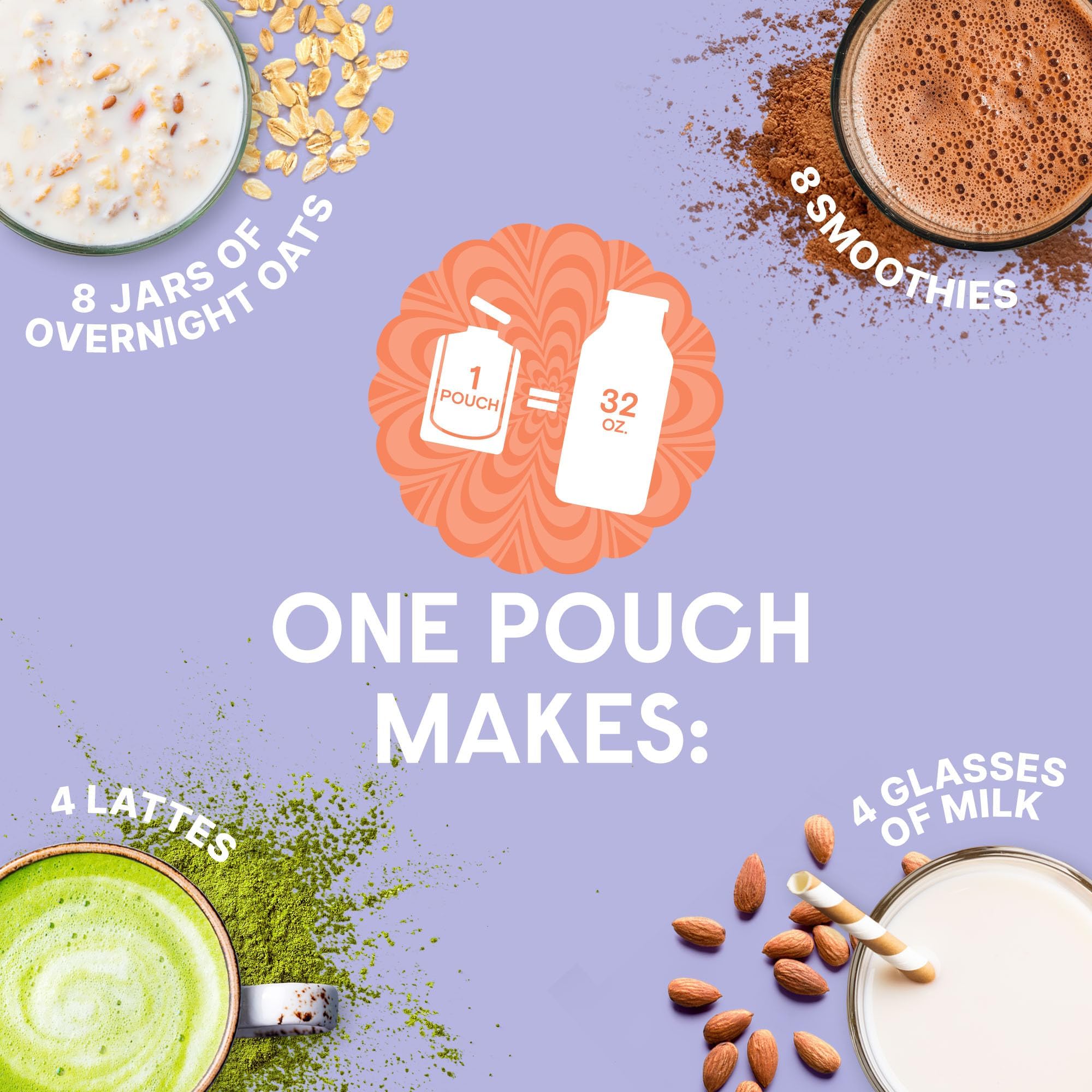 Numilk Pouches Variety 12-Pack (8 Original Almond & 4 Vanilla Pistachio) - Instant Creamy Plant-Based Milk - Works with Numilk Nut Milk Maker - Makes 32oz per Pouch - Perfect for Smoothies, Coffee & Healthy Breakfasts