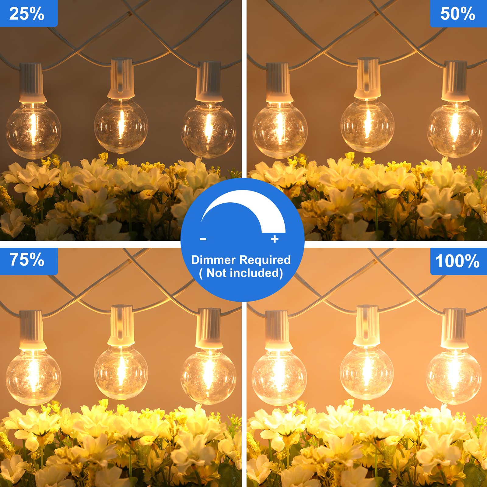 100ft 2-Pack Outdoor G40 LED Globe String Lights - Dimmable Shatterproof Waterproof Light Strings with 52 Bulbs - Connectable Commercial Hanging Lights for Patio, Balcony, Backyard, Party, Wedding & Christmas Decor (White Wire)