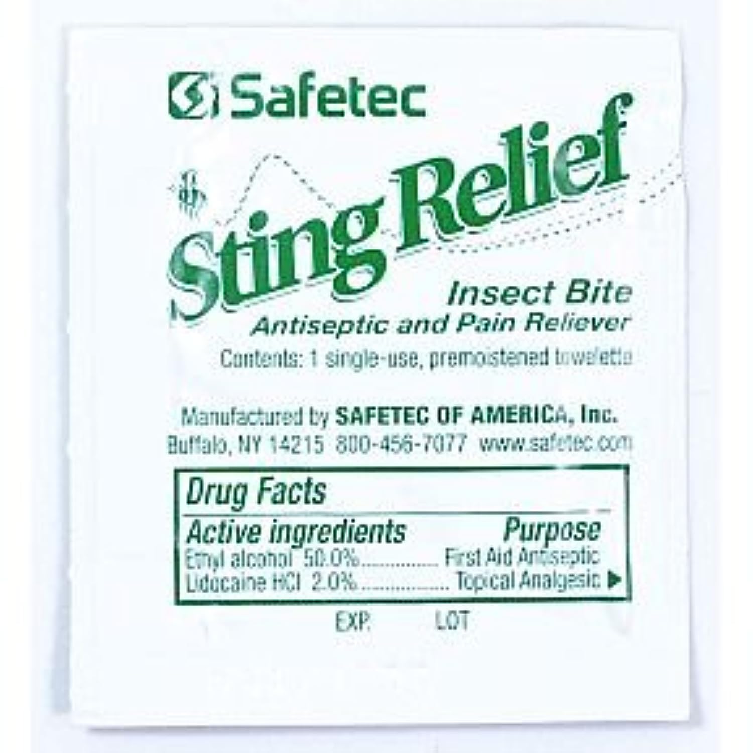 Safetec Sting Relief Wipes - First Aid for Bug Bites & Stings - 48 Count Box | Instant Itch & Pain Relief for Outdoor Activities, Camping, and Hiking