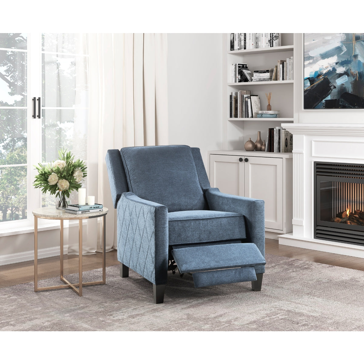 Banks II Self-Reclining Armchair - Blue Textured Fabric Living Room Chair for Relaxing & Lounging | Comfortable Recliner for Home Theater, Gaming & Reading Nook