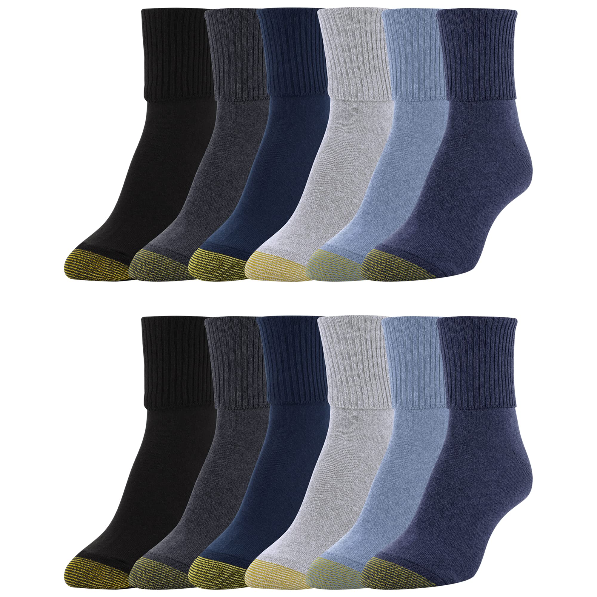 GOLDTOE Women's Classic Turn Cuff Socks 6 Pack - Comfortable Cotton Ankle Socks for Everyday Wear, Work & Casual Outfits