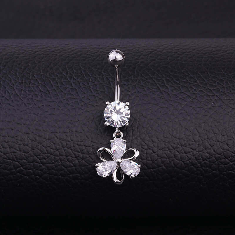 Surgical Steel Flower Belly Button Ring - Silver Navel Piercing Jewelry for Women | HSBR18603 | Perfect for Everyday Wear, Parties & Beach Outfits