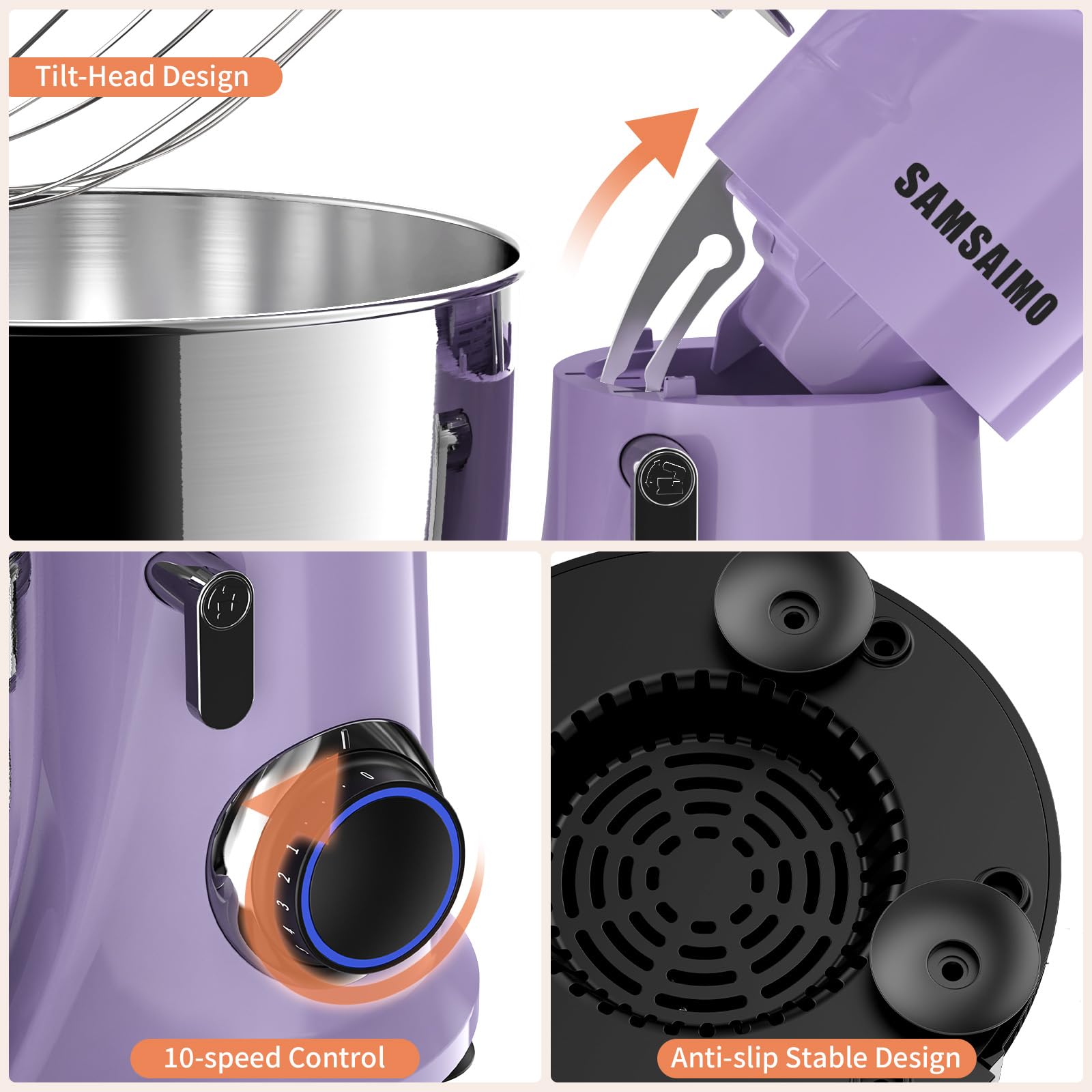 660W 10-Speed 3-in-1 Electric Stand Mixer with Pulse Button - Includes 6.5QT Stainless Steel Bowl, Dough Hook, Beater & Whisk - Perfect for Baking Cakes, Cookies, Bread & More - Vine Purple Kitchen Mixer for Home Bakers