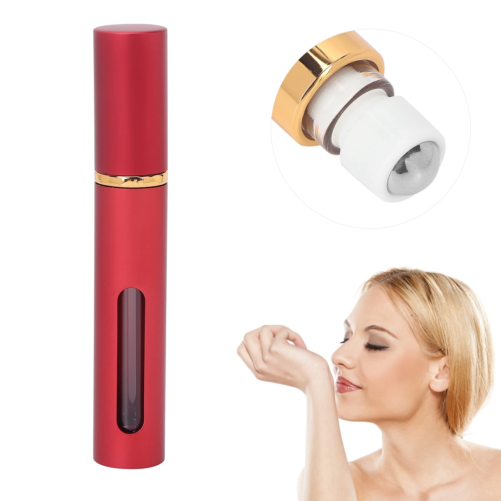 Empty Roll On Bottle - Refillable Alumite Perfume Bottle with Visible Design for Essential Oils & Fragrances | Perfect for Gym, Travel, Parties & Home Use (Red)