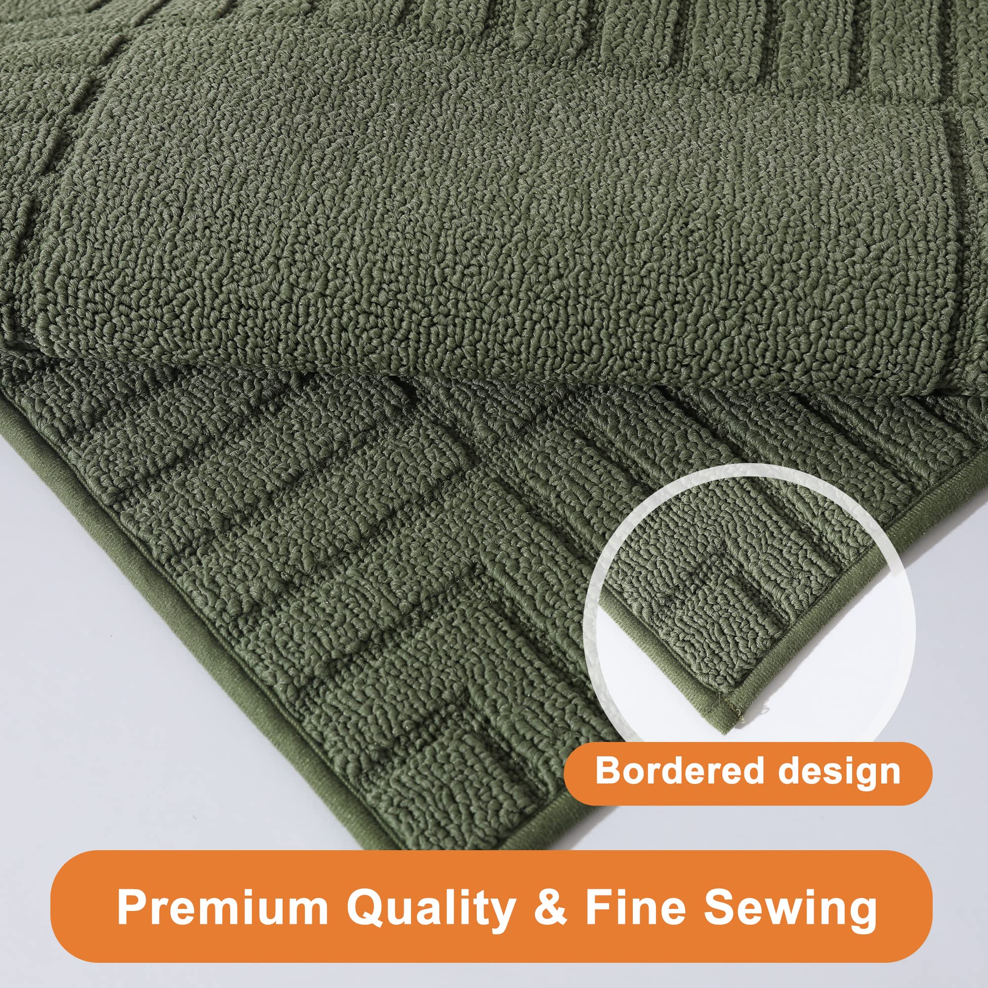 BEQHAUSE Non-Slip Kitchen Rugs Set of 2, Machine Washable Kitchen Mats with TPR Backing, Green, 24x35inch & 24x60inch, Perfect for Floors, Sinks, and Counter Areas