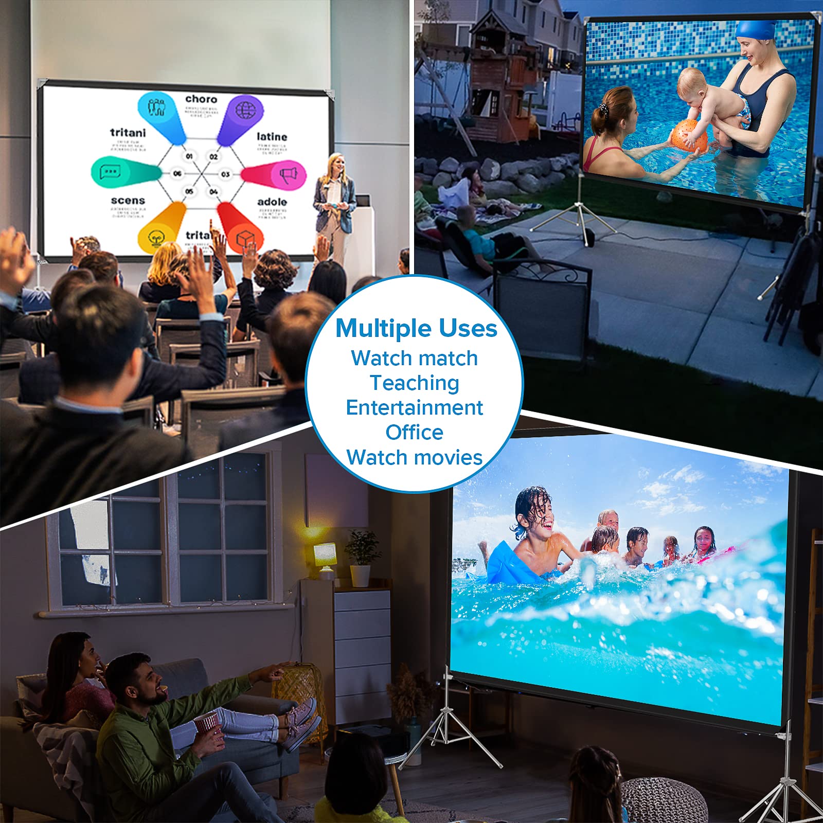 100-inch CENTURY-STAR Outdoor Projector Screen with Stand - Wrinkle-Free Nylon 16:9 Portable Movie Screen for Home Theater, Backyard & Camping - Includes Carrying Bag for Easy Transport