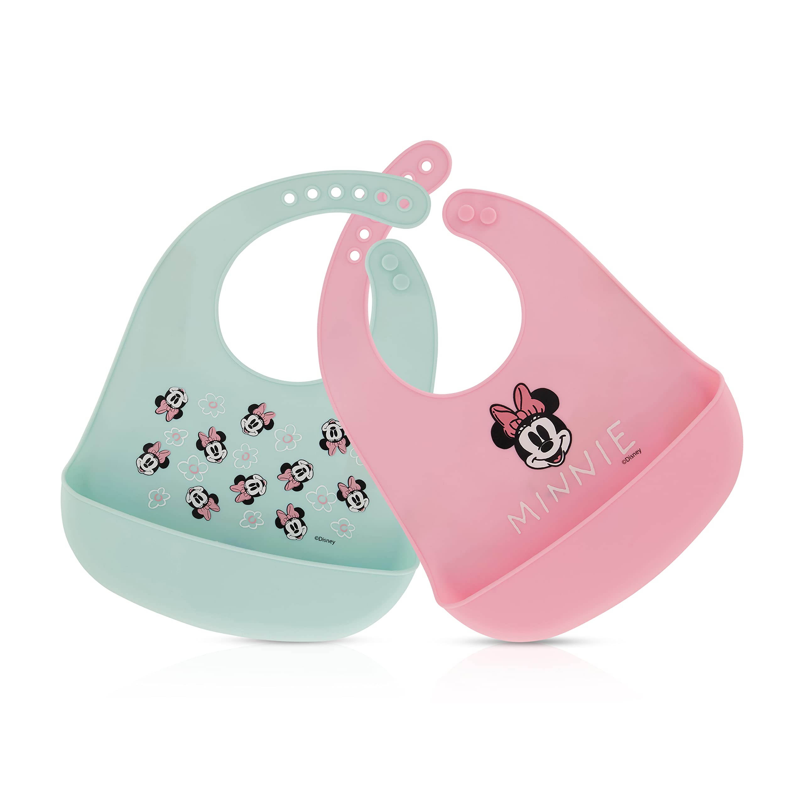 Disney 2-Pack Unisex Baby & Toddler Silicone Bibs with Food Catcher - Soft Waterproof Feeding Bib for Infants & Kids - Perfect for Mealtime, Travel & Messy Play