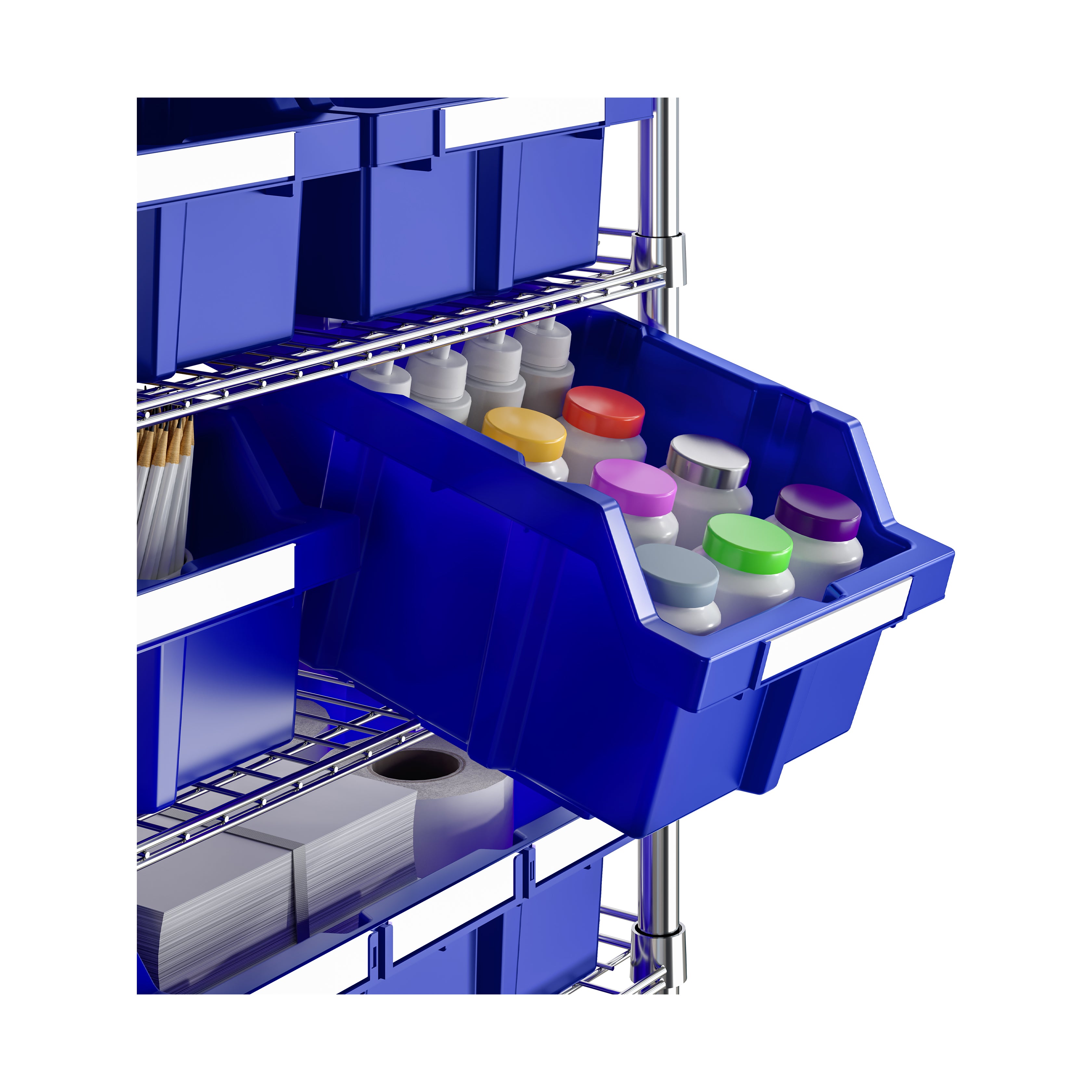 8-Tier NSF Certified 24-Bin Storage Rack, Heavy-Duty Blue Shelving Unit for Commercial Kitchen, Restaurant, and Warehouse Organization