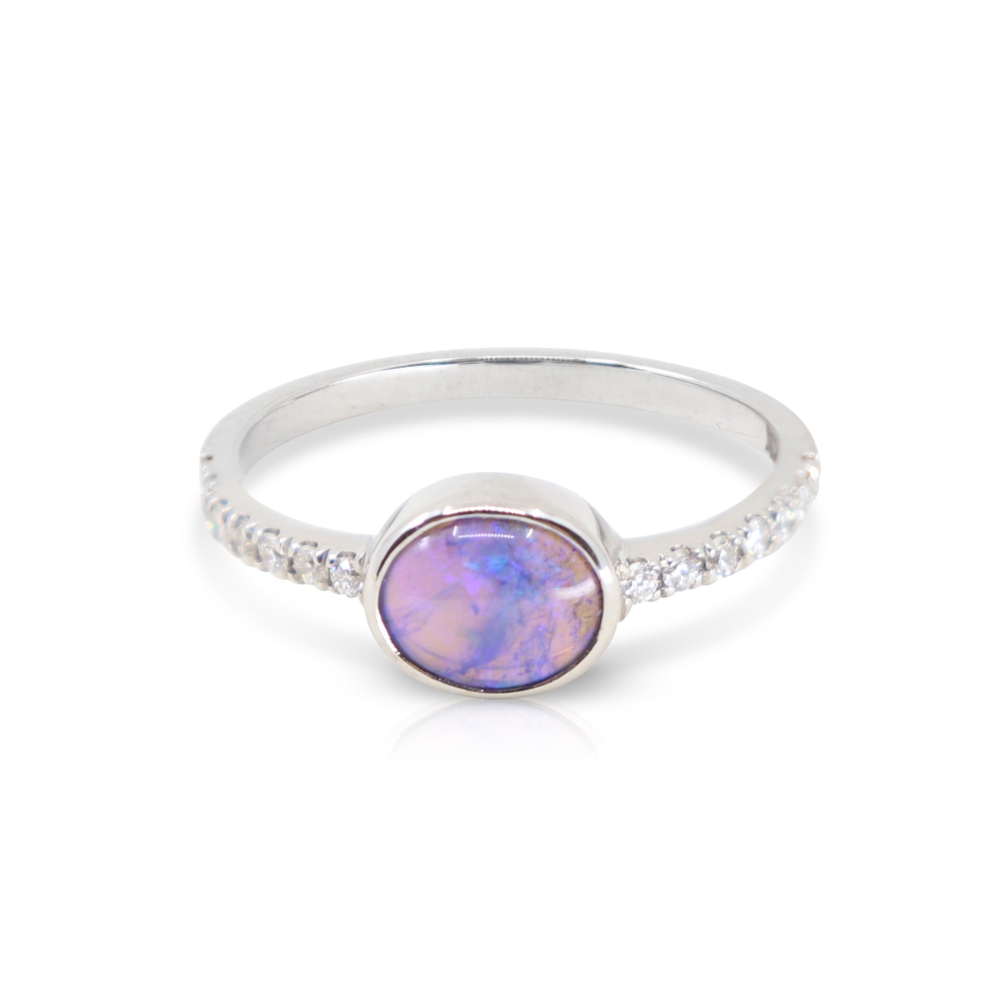 Exquisite White Gold Coober Pedy Black Opal & Diamond Ring for Women | Elegant Jewelry Gift for Anniversary, Engagement & Special Occasions
