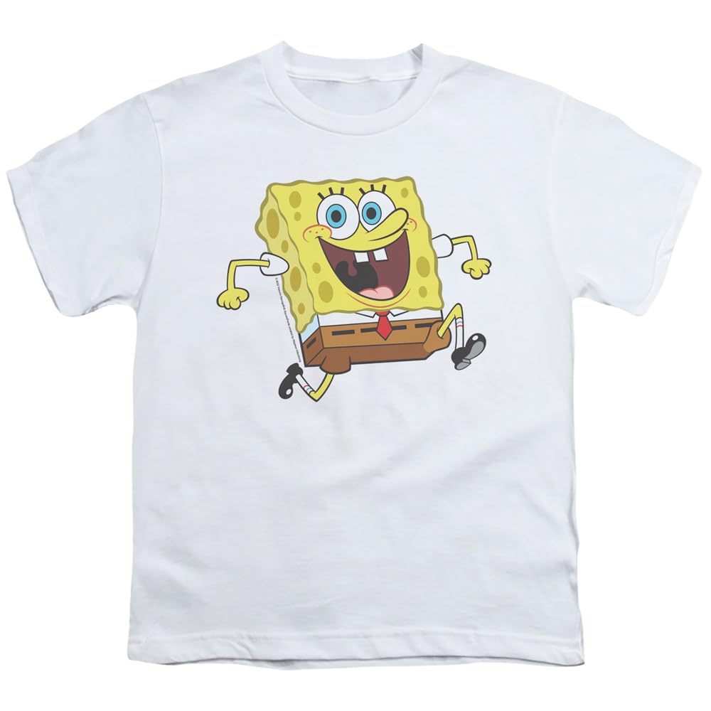 Popfunk Classic Spongebob Happy Running Spongebob Unisex Youth T-Shirt - Cartoon Character Tee for Kids & Teens - Perfect for Casual Wear, Birthday Gifts & Spongebob Fans