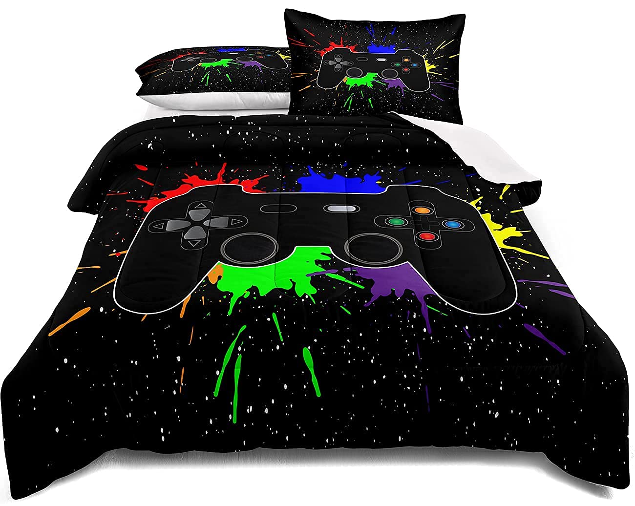 Gaming Bedding Set Twin Size - Soft Microfiber Comforter with Controller Pattern for Boys, Girls & Teens | Video Game Themed Bedroom Decor | Perfect for Gamers' Rooms, Sleepovers & Teen Bedrooms