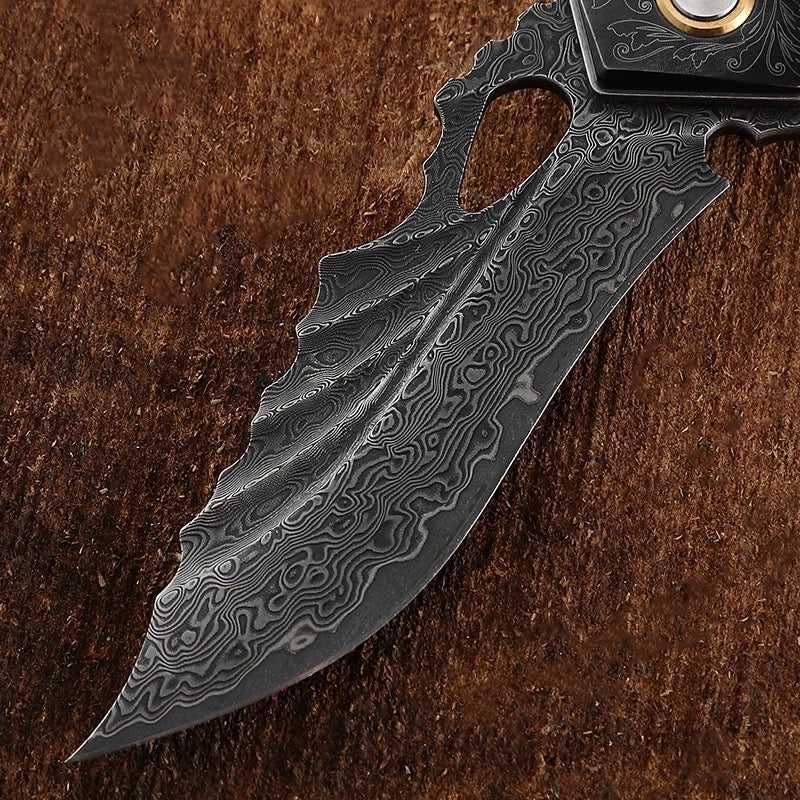 Premium Condor VG10 Japanese Damascus Folding Pocket Knife - Stained Maple Burl Handle - Perfect for Camping, Hiking & Outdoor Survival Gear