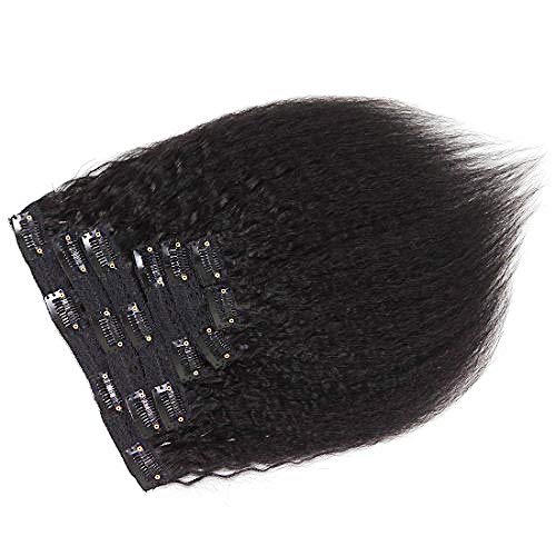 24 Inch Super Long Yaki Straight Human Hair Clip-in Extensions - 140g Kinky Straight Natural Black Hair Wefts for African American Women | Perfect for Daily Wear, Parties & Special Occasions