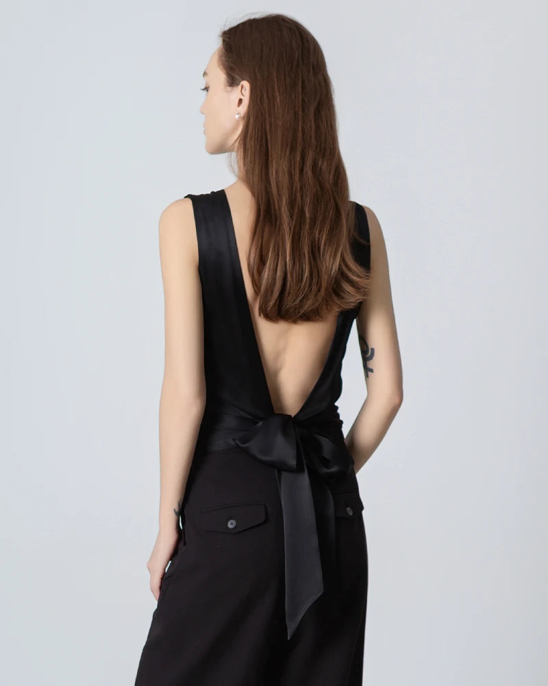 Elegant Silk Backless Tie Top for Women - Sexy & Comfortable Summer Blouse - Perfect for Date Night, Beach Outings & Evening Parties