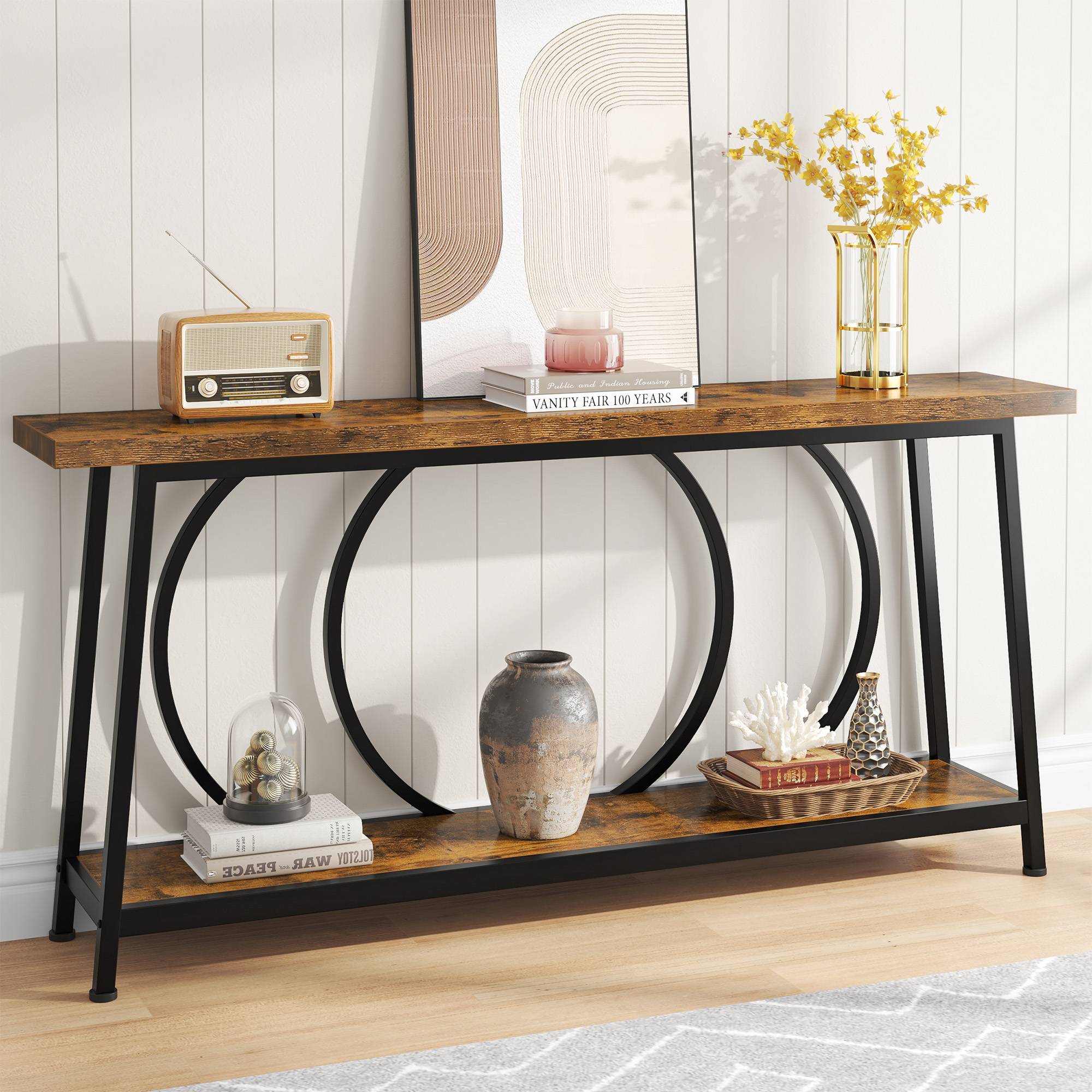 2 Tier Console Table with Storage Shelves - 70.9