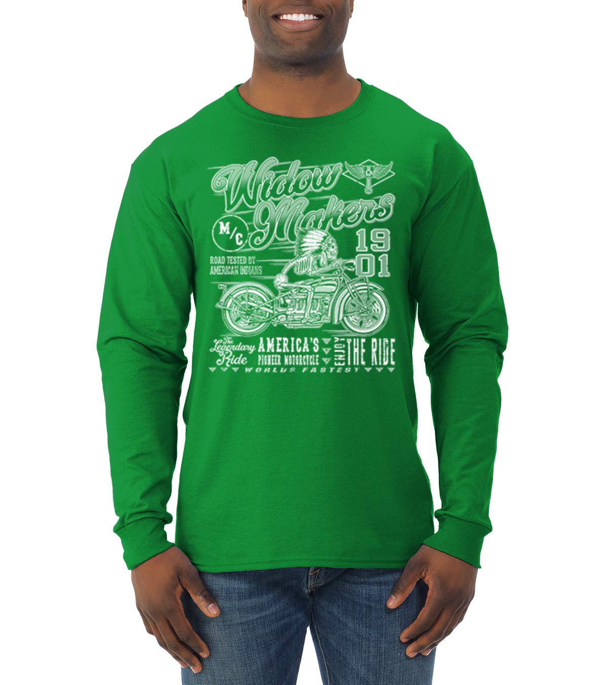 Wild Bobby 1901 Widow Makers Skeleton Motorcycle Graphic Men's Long Sleeve Shirt - Vintage Biker Style for Motorcycle Enthusiasts & Truck Lovers - Perfect for Riding, Car Shows & Casual Wear
