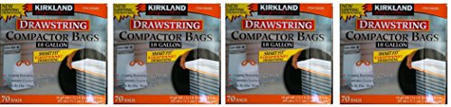 Kirkland Compactor Bags 18 Gallon - Smart Fit Gripping Drawstring Trash Bags (4 Pack, 70 Count) - Heavy Duty Kitchen & Garage Waste Bags for Home & Office Use