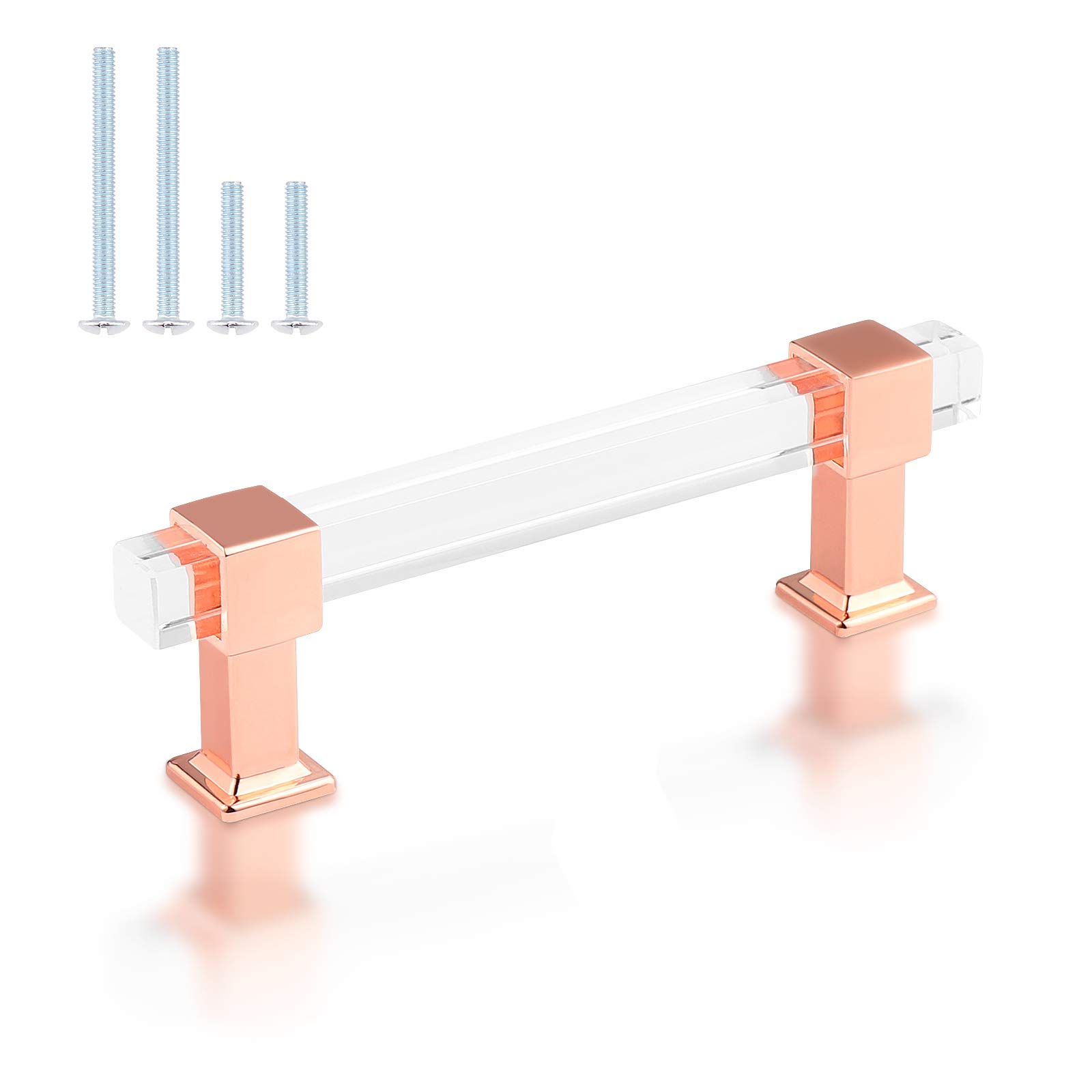 15 Pack Square Acrylic Cabinet Pulls - 3-3/4 Inch Hole Center Rose Gold Zinc Alloy Kitchen Cabinet Handles & Drawer Pulls for Bedroom, Bathroom & Office Cabinets - Modern Home & Office Upgrade