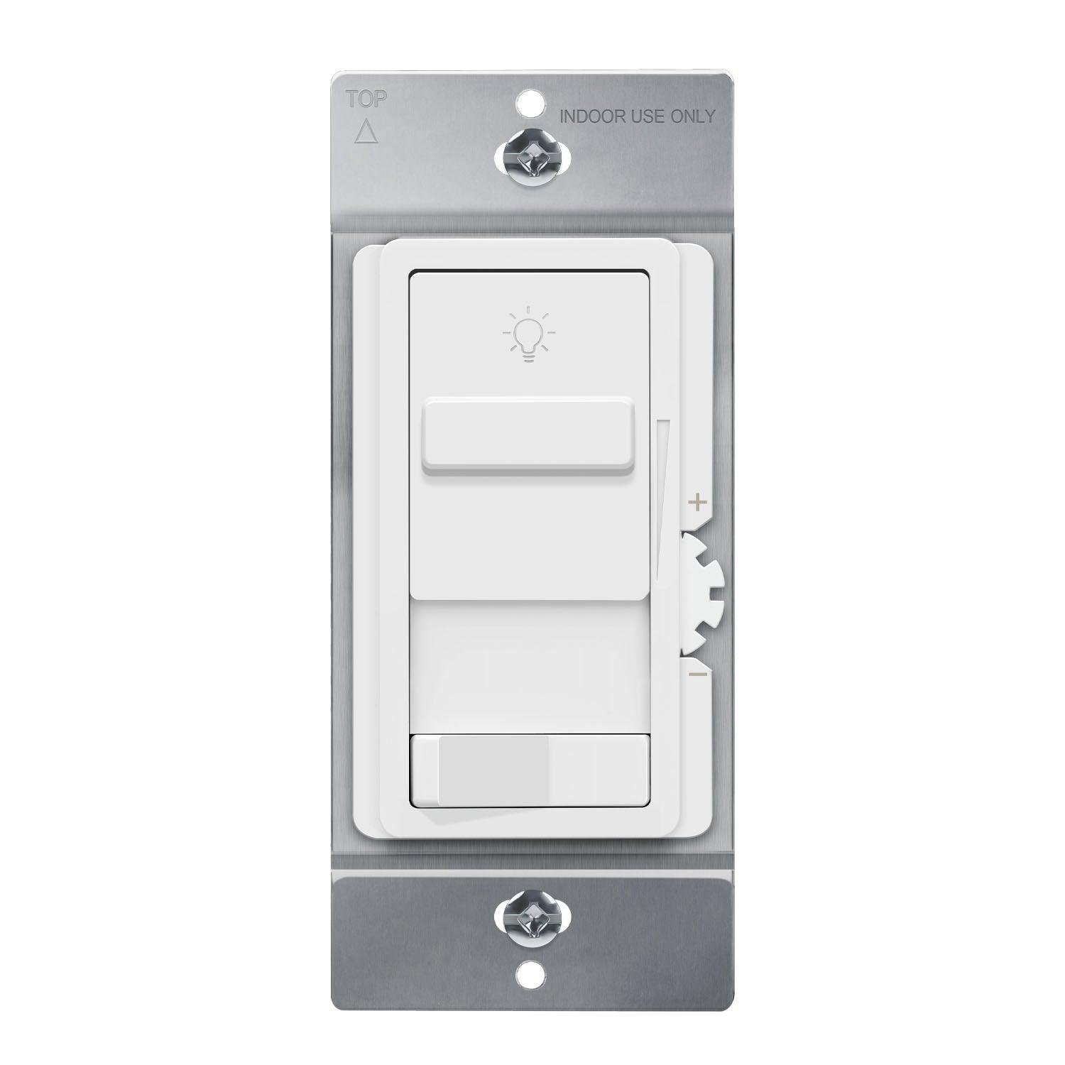 10V Rocker Slide Dimmer Switch - 10A LED/Fluorescent Compatible - Single Pole or 3 Way - 120V/277V - White - Perfect for Home Lighting Control & Smart Dimmers
