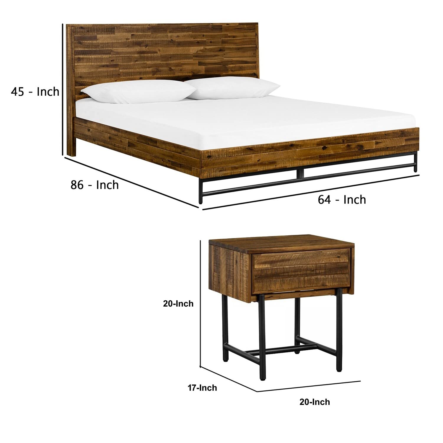 Benjara Gray Wooden Queen Size Bedroom Set with Nightstand, 3-Piece Set - Perfect for Modern Master Bedroom & Guest Room Decor