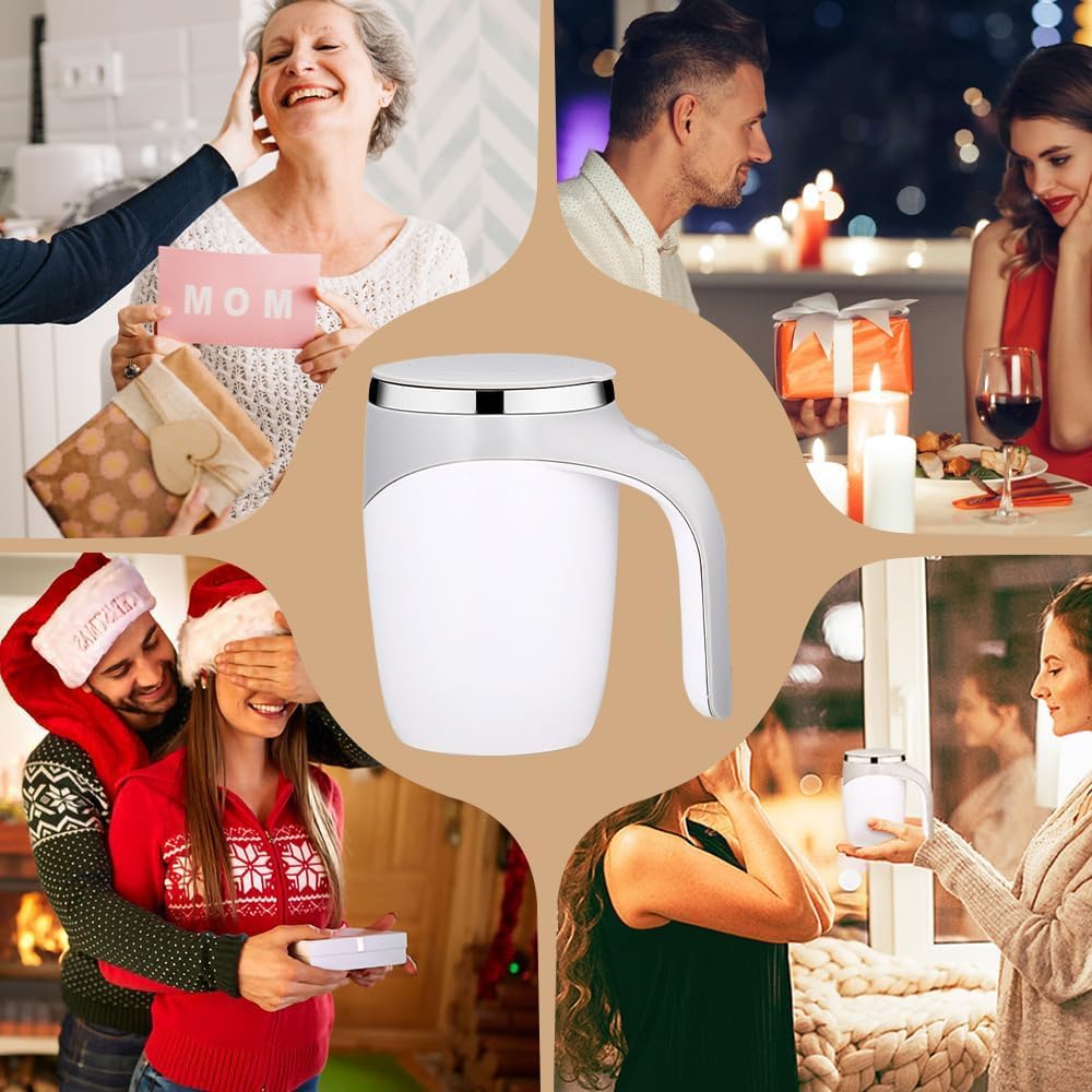 Self Stirring Coffee Mug - Rechargeable Automatic Magnetic Stirring Travel Mug for Coffee, Tea & Hot Chocolate - Perfect for Office, Home & Outdoor Use - Fast Electric Mixing Cup for Milk Tea & Beverages