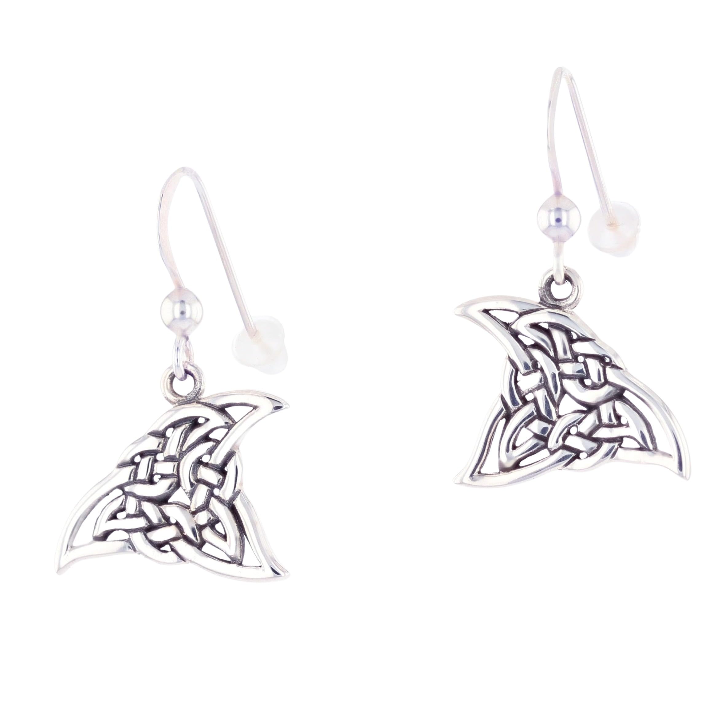 Shark Fin Celtic Knot Sterling Silver Dangle Earrings for Women | 925 Silver Jewelry | Unique Handmade Irish Design | Perfect for Parties, Weddings & Everyday Wear